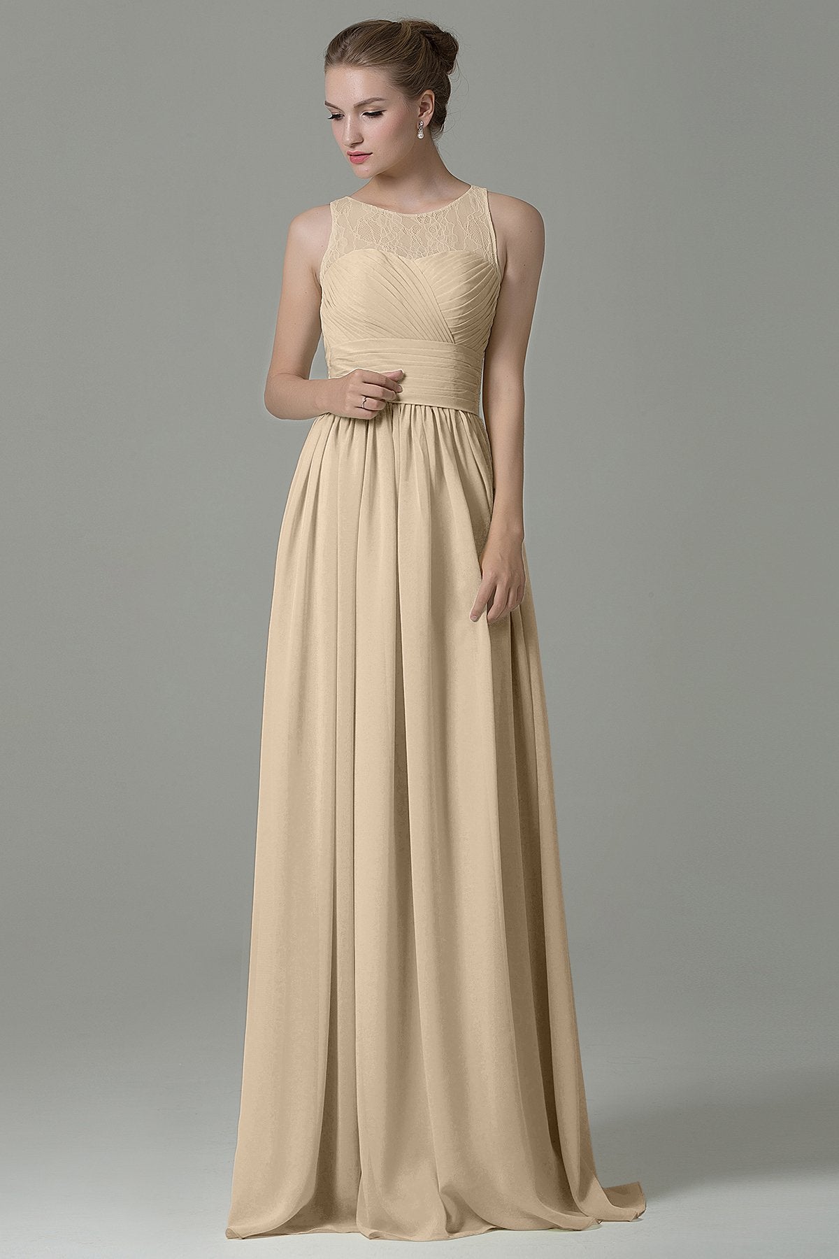 COCOMELODY Sheath Floor Length Lace/Chiffon Bridesmaid Dress COZK16005 