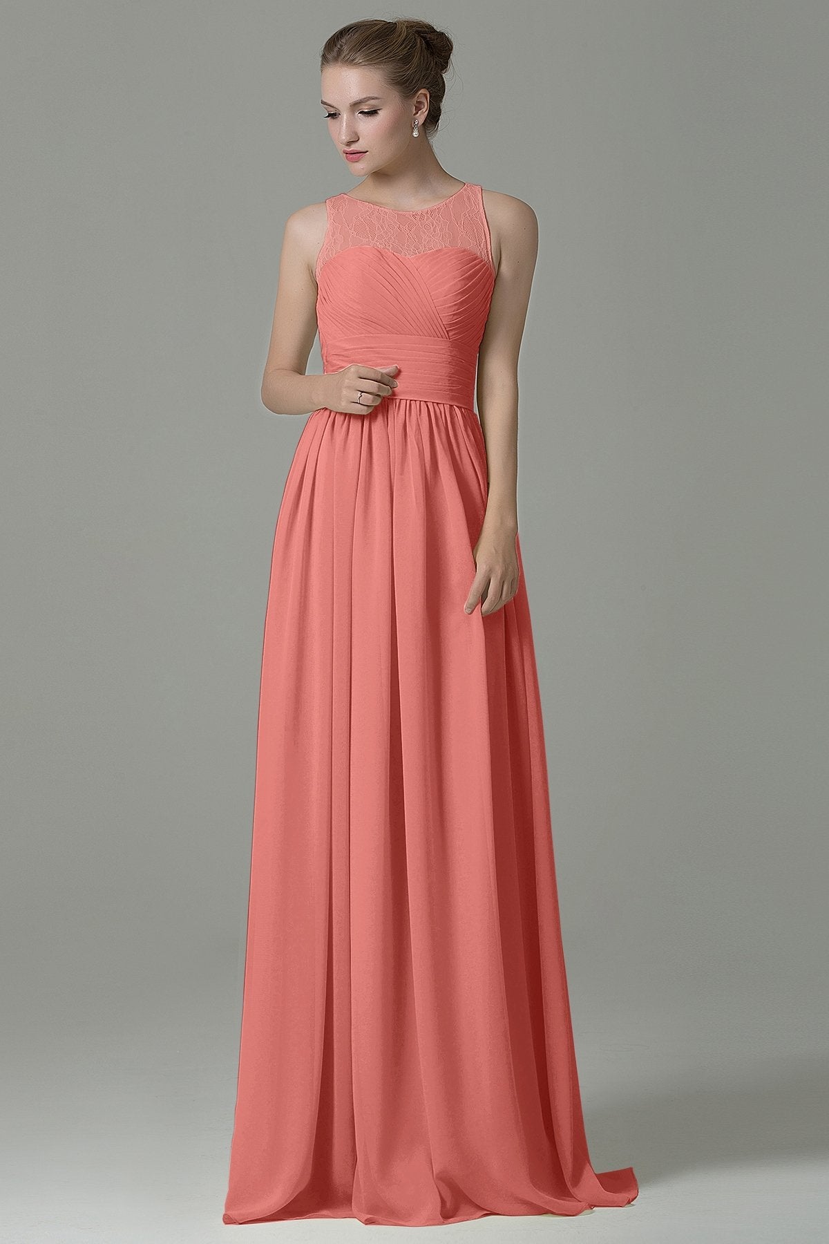 COCOMELODY Sheath Floor Length Lace/Chiffon Bridesmaid Dress COZK16005 