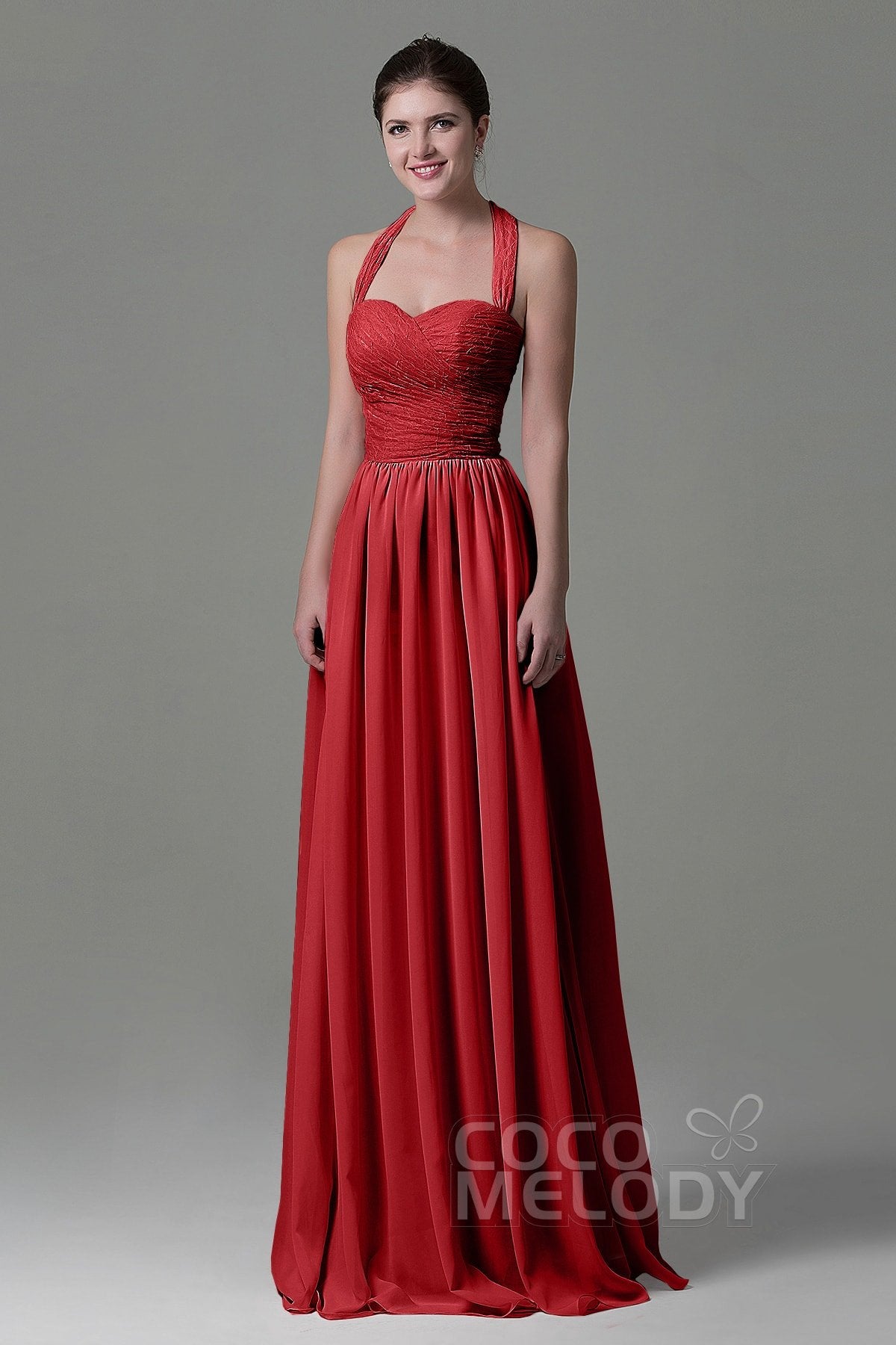 COCOMELODY A-Line Floor Length Lace/Chiffon Bridesmaid Dress COZK16006 