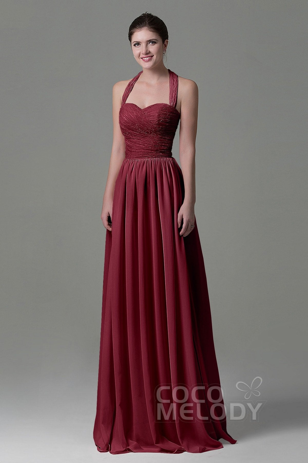 COCOMELODY A-Line Floor Length Lace/Chiffon Bridesmaid Dress COZK16006 