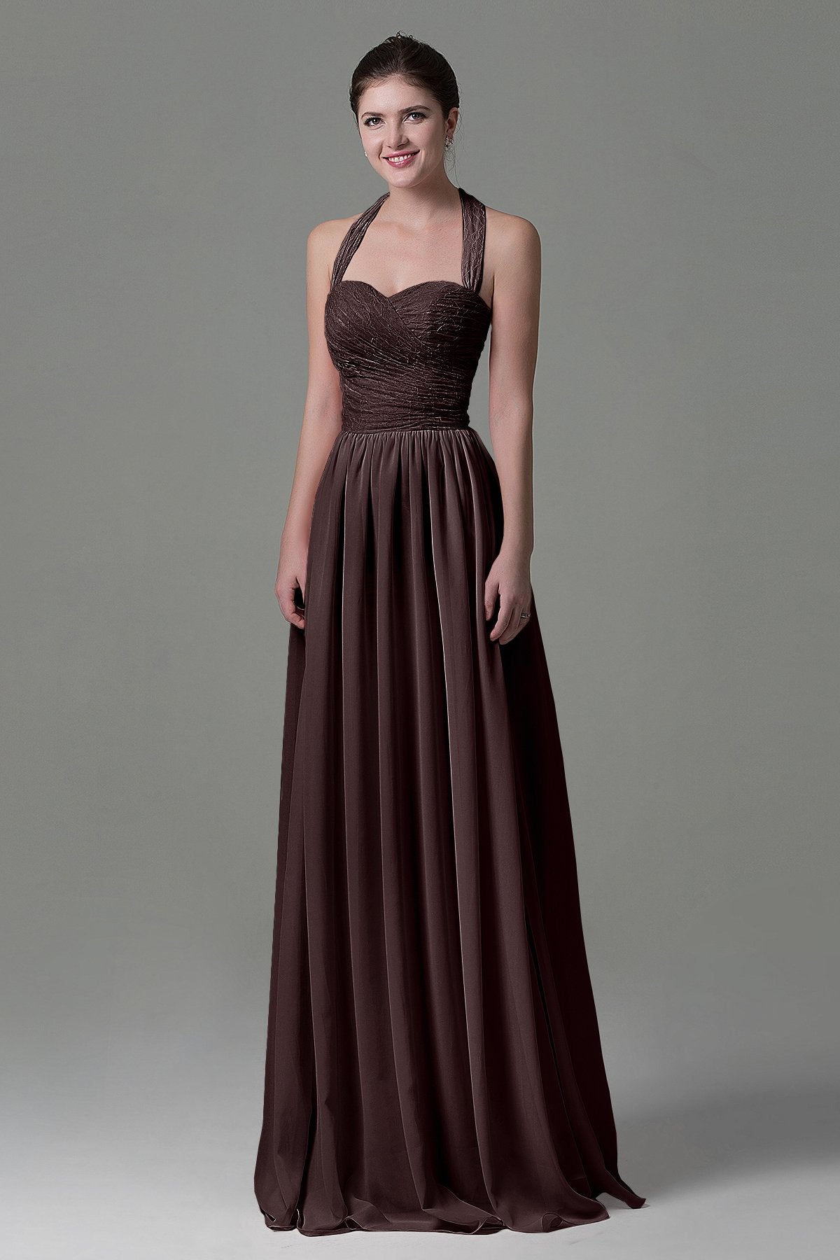 COCOMELODY A-Line Floor Length Lace/Chiffon Bridesmaid Dress COZK16006 