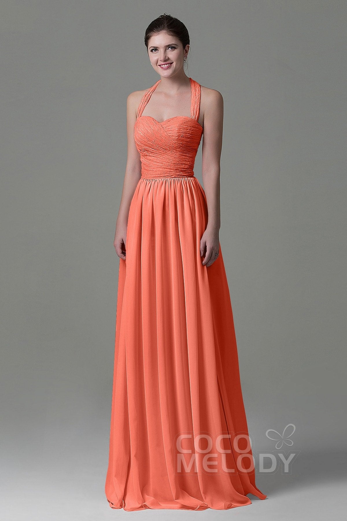 COCOMELODY A-Line Floor Length Lace/Chiffon Bridesmaid Dress COZK16006 