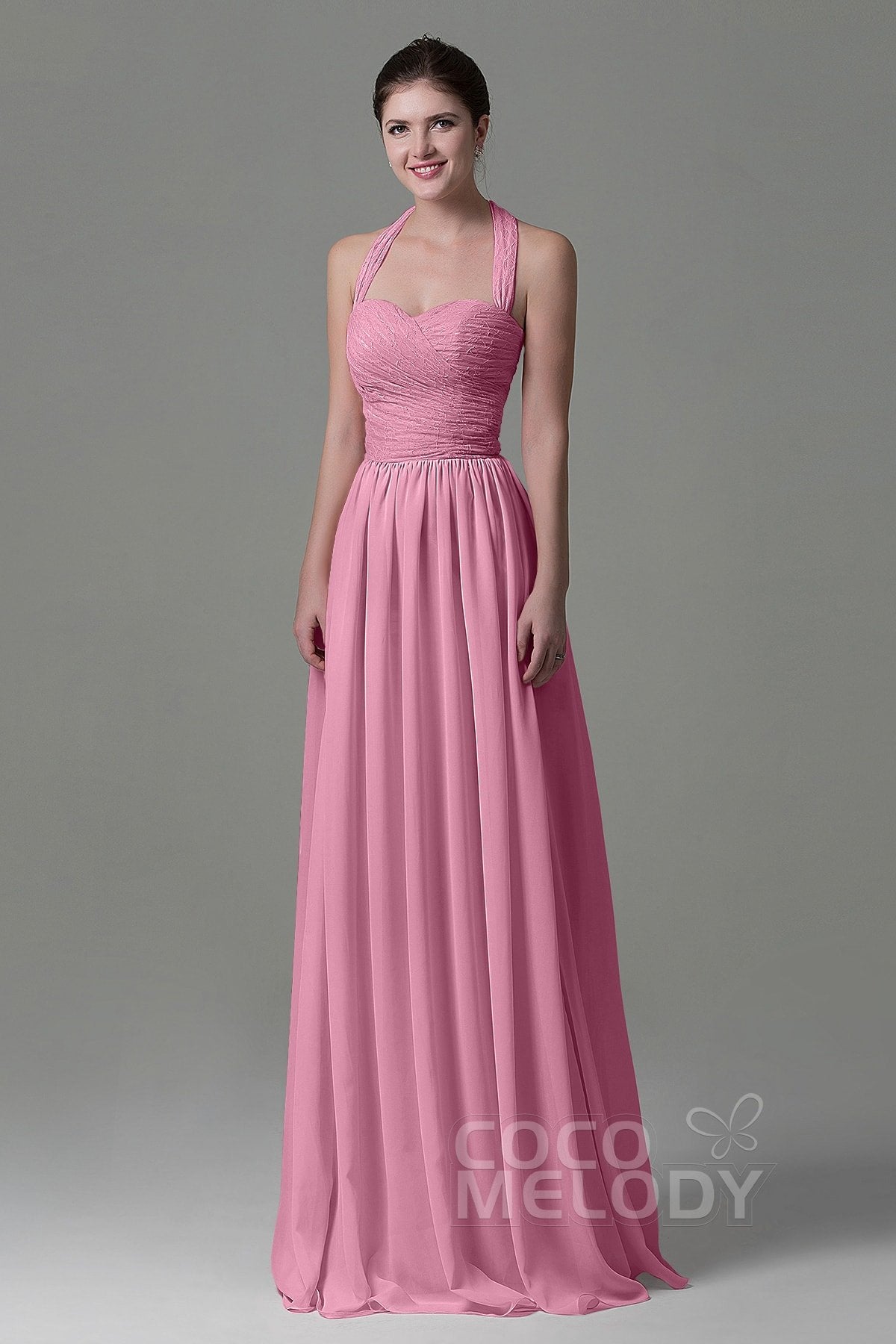 COCOMELODY A-Line Floor Length Lace/Chiffon Bridesmaid Dress COZK16006 