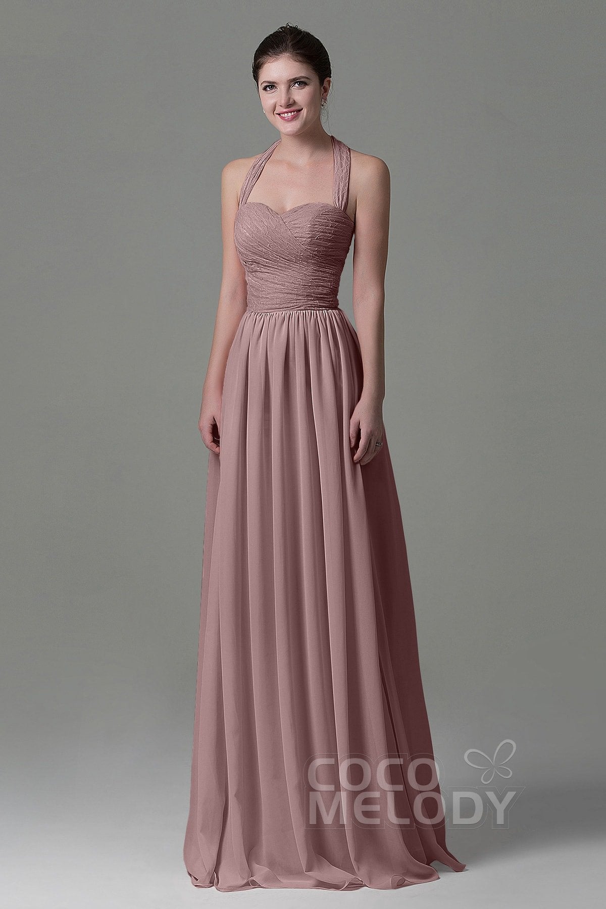 COCOMELODY A-Line Floor Length Lace/Chiffon Bridesmaid Dress COZK16006 