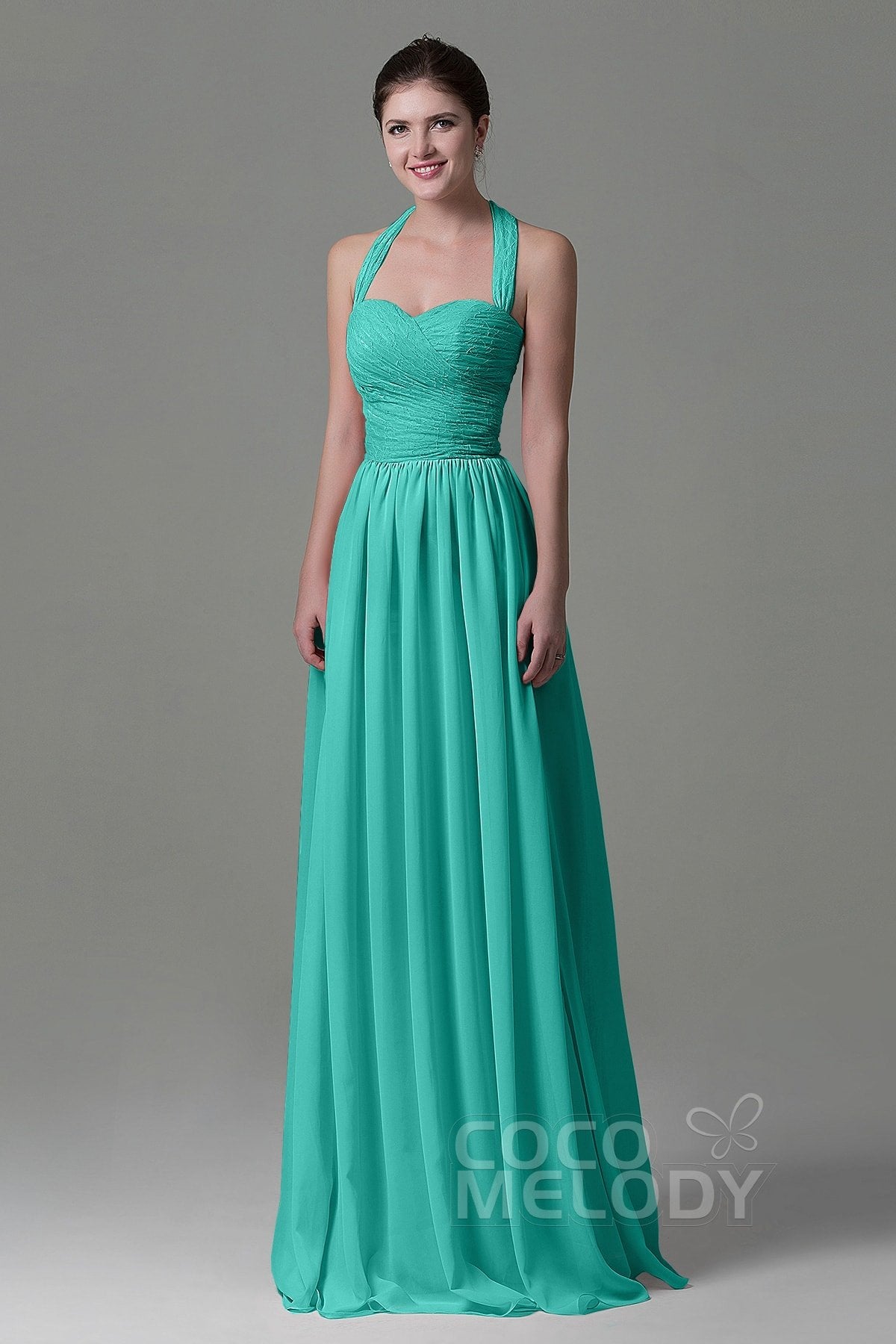 COCOMELODY A-Line Floor Length Lace/Chiffon Bridesmaid Dress COZK16006 