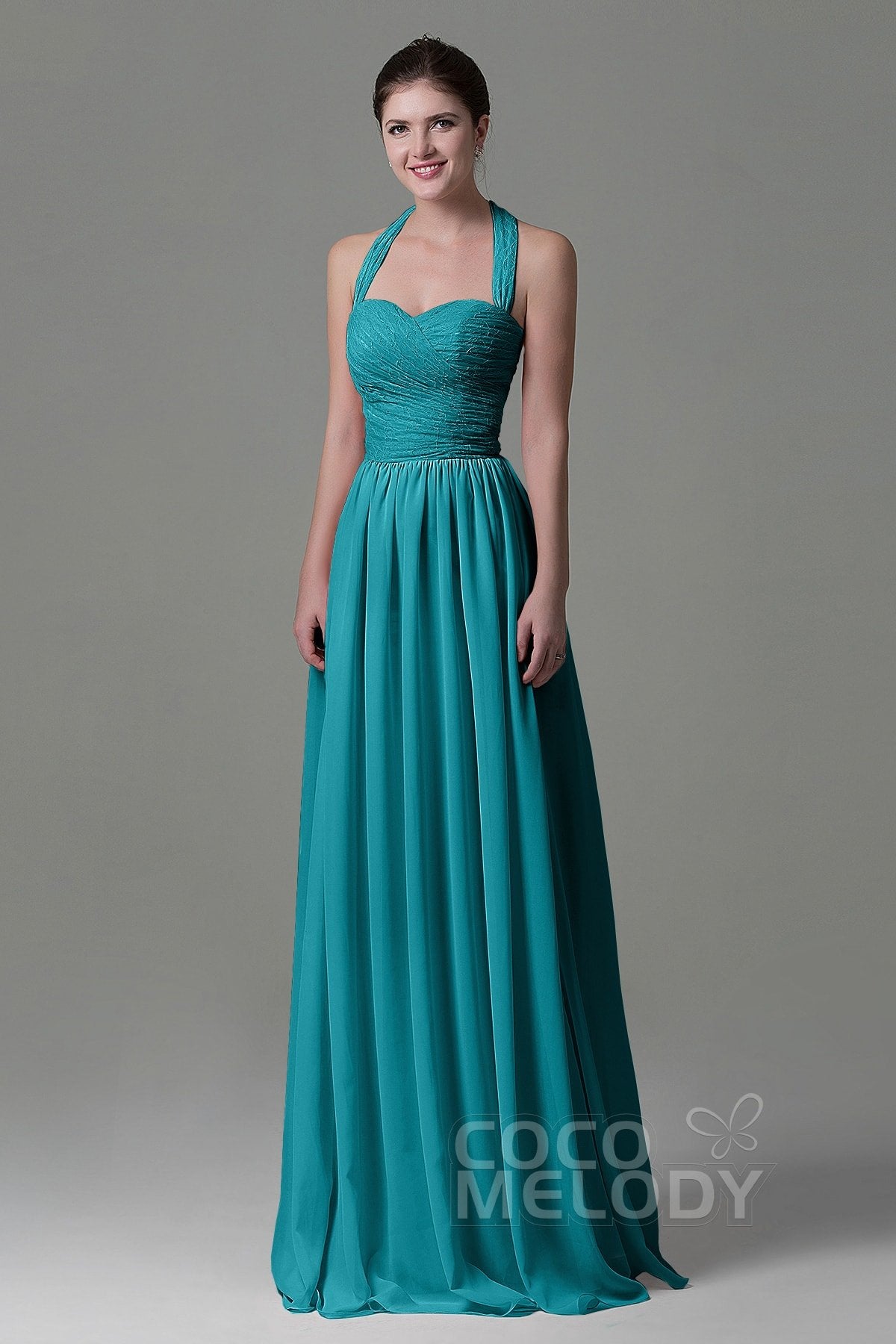 COCOMELODY A-Line Floor Length Lace/Chiffon Bridesmaid Dress COZK16006 