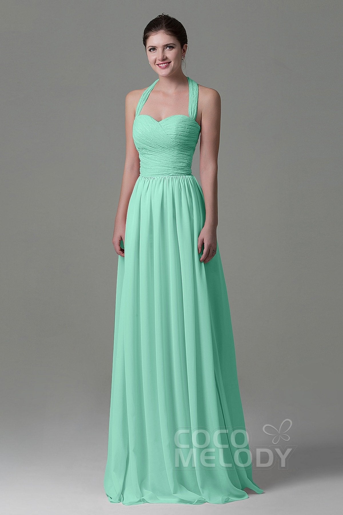 COCOMELODY A-Line Floor Length Lace/Chiffon Bridesmaid Dress COZK16006 