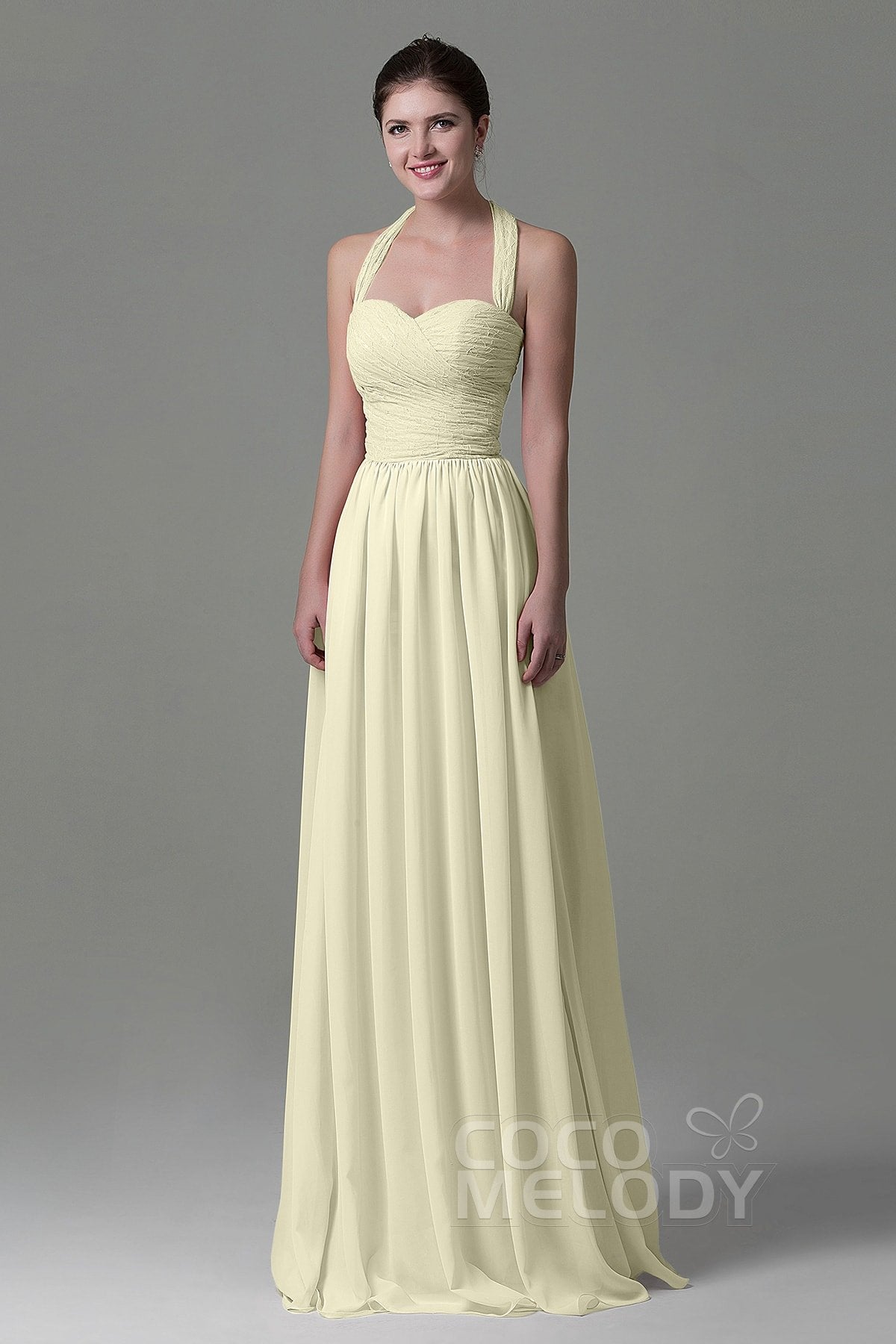 COCOMELODY A-Line Floor Length Lace/Chiffon Bridesmaid Dress COZK16006 