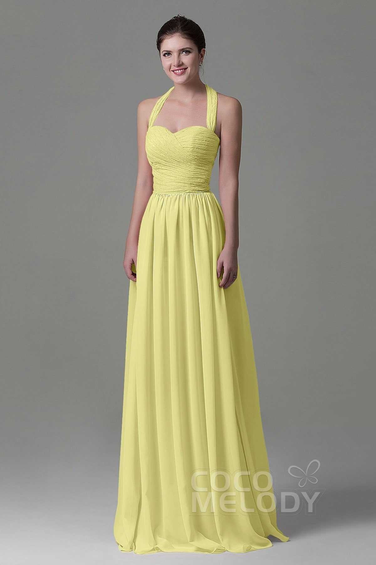 COCOMELODY A-Line Floor Length Lace/Chiffon Bridesmaid Dress COZK16006 