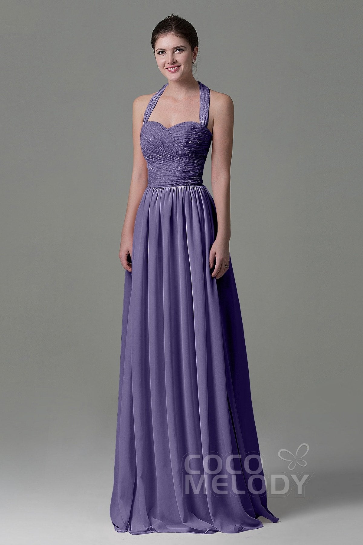 COCOMELODY A-Line Floor Length Lace/Chiffon Bridesmaid Dress COZK16006 