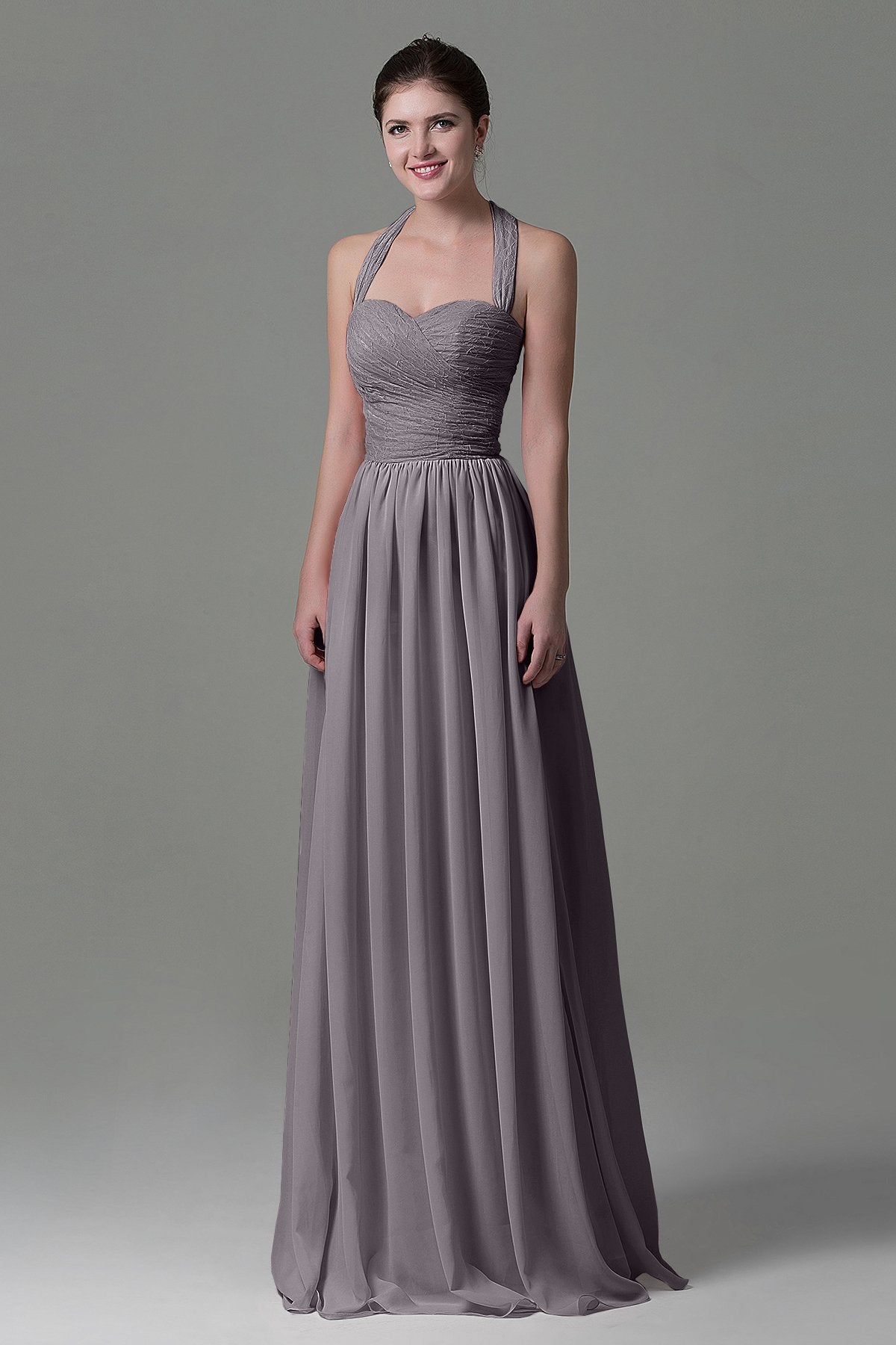 COCOMELODY A-Line Floor Length Lace/Chiffon Bridesmaid Dress COZK16006 