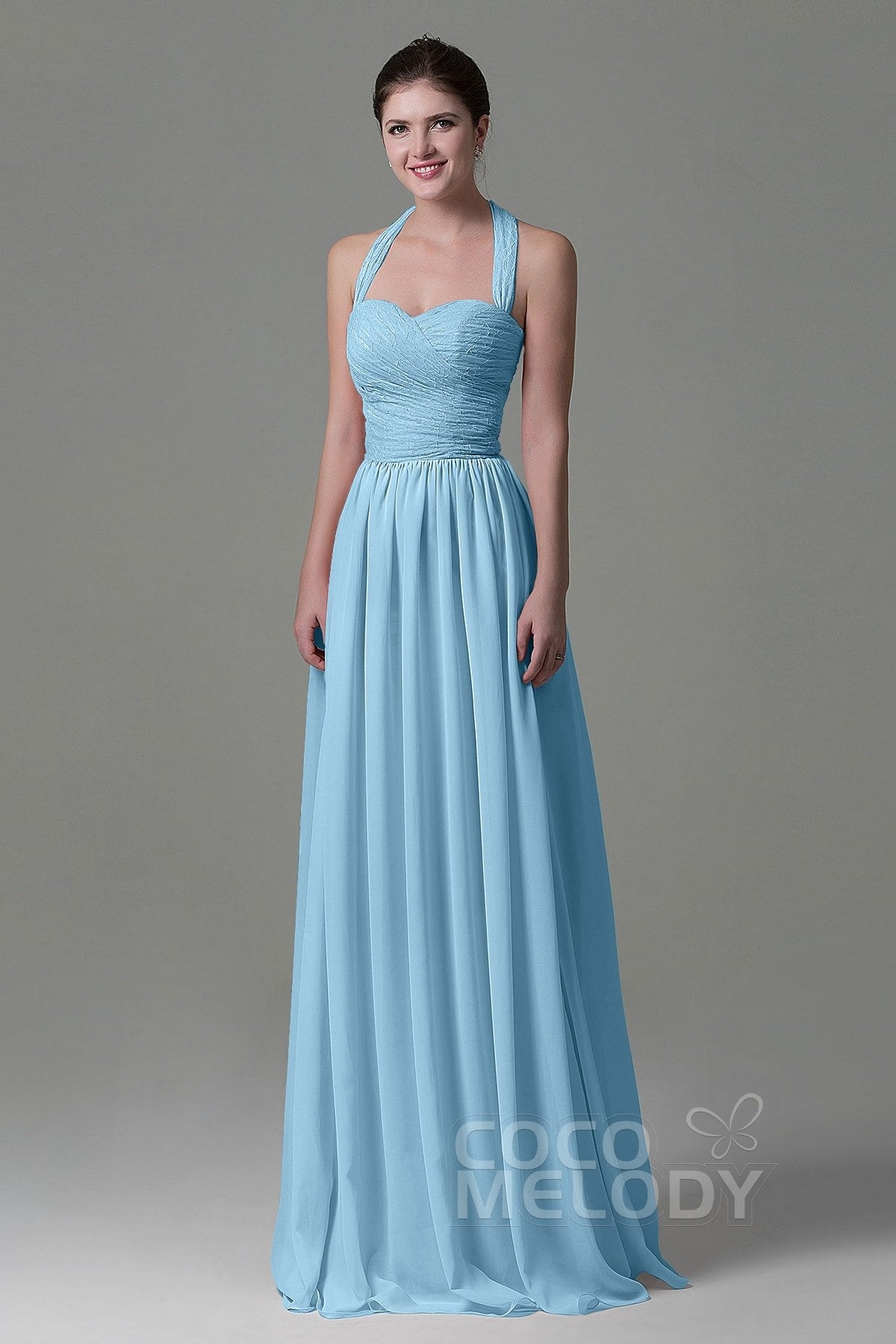 COCOMELODY A-Line Floor Length Lace/Chiffon Bridesmaid Dress COZK16006 