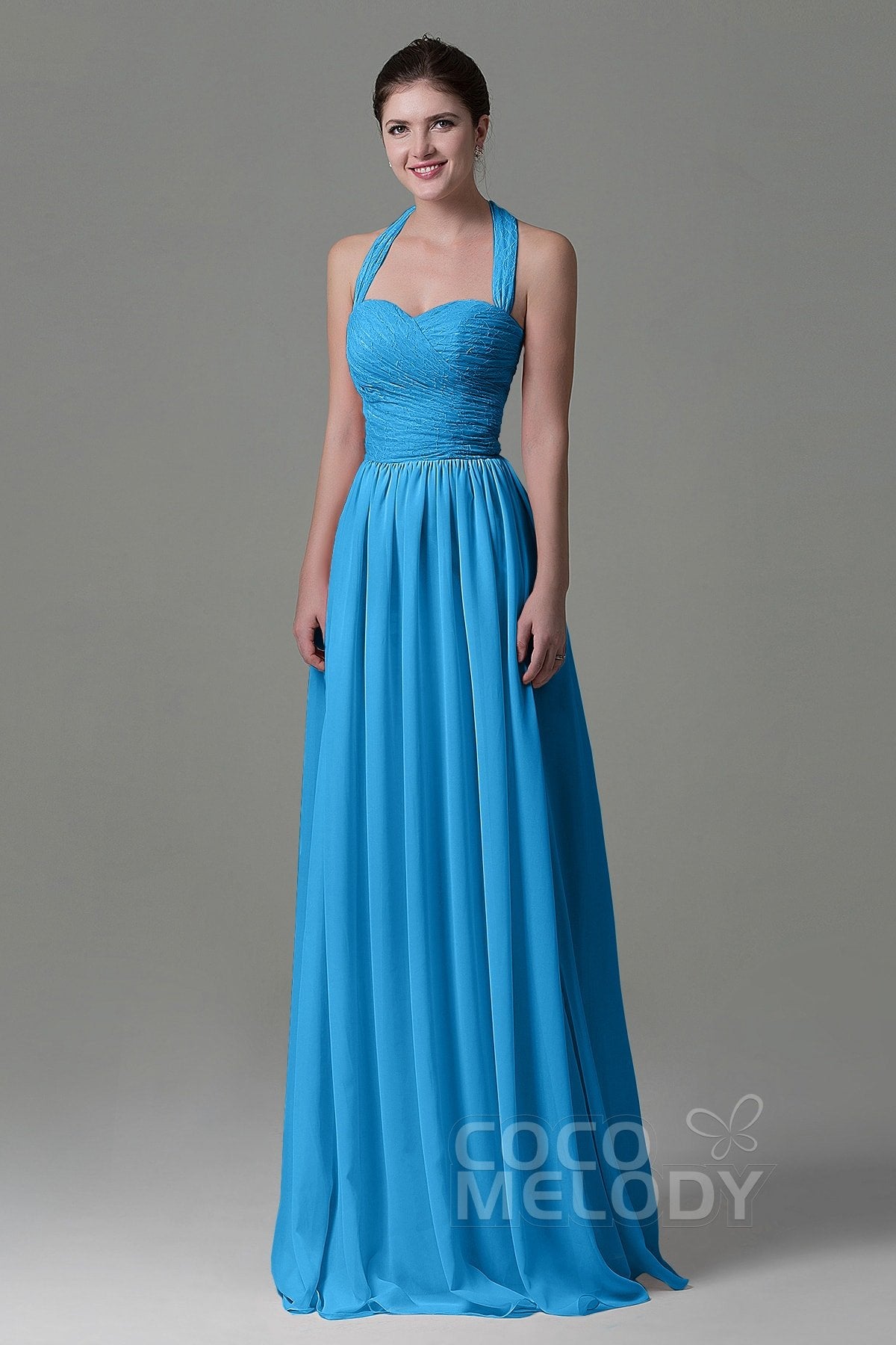 COCOMELODY A-Line Floor Length Lace/Chiffon Bridesmaid Dress COZK16006 