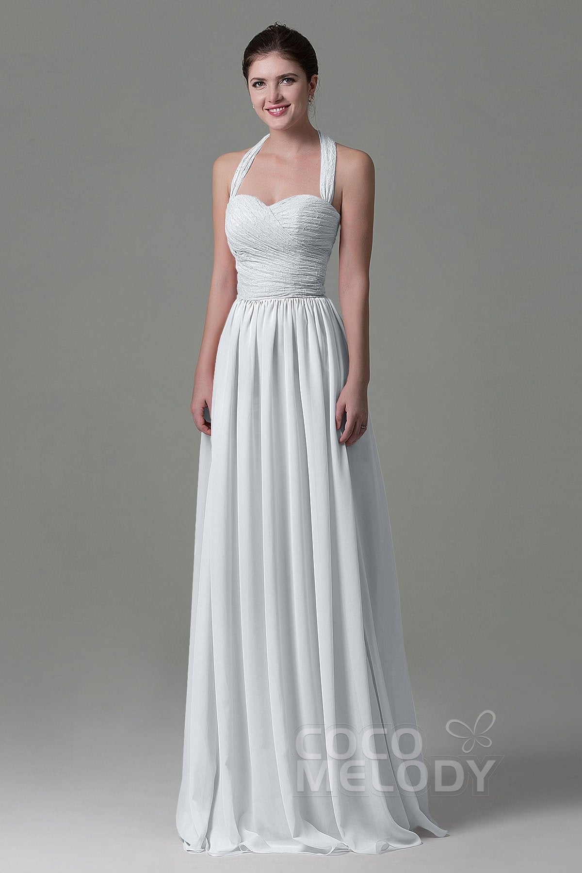 COCOMELODY A-Line Floor Length Lace/Chiffon Bridesmaid Dress COZK16006 