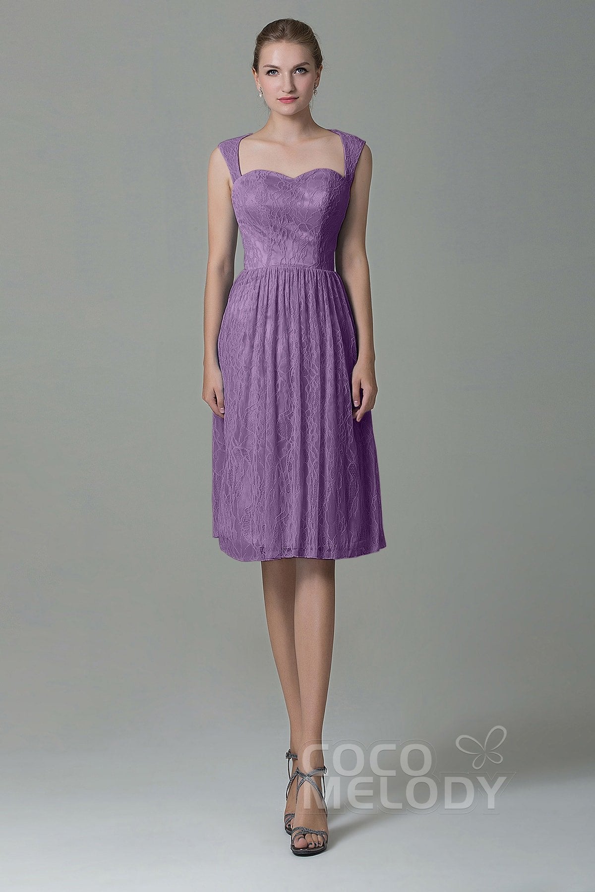 COCOMELODY Sheath-Column Knee Length Lace Bridesmaid Dress COZK16007 