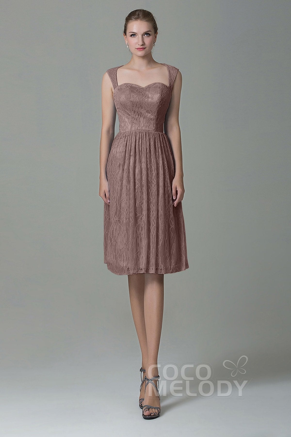 COCOMELODY Sheath-Column Knee Length Lace Bridesmaid Dress COZK16007 