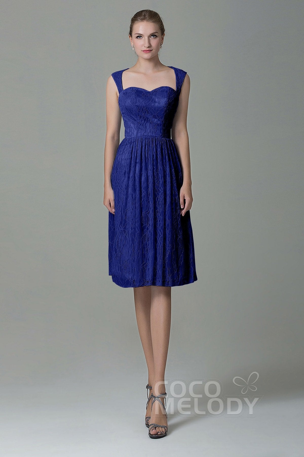 COCOMELODY Sheath-Column Knee Length Lace Bridesmaid Dress COZK16007 