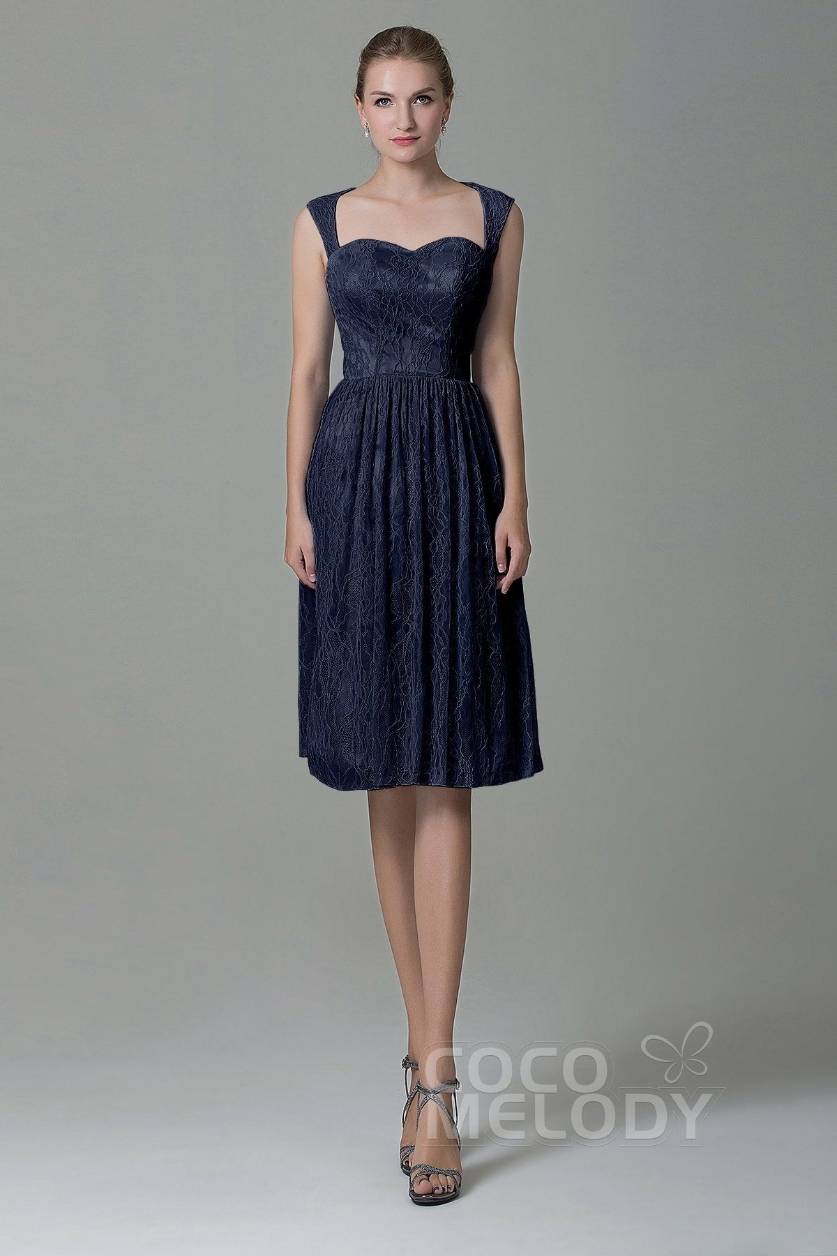 COCOMELODY Sheath-Column Knee Length Lace Bridesmaid Dress COZK16007 