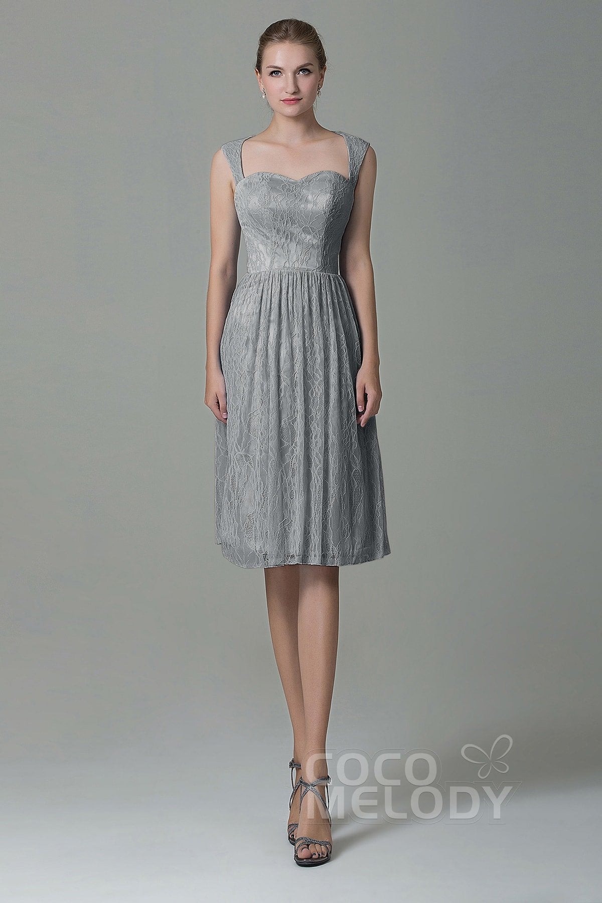 COCOMELODY Sheath-Column Knee Length Lace Bridesmaid Dress COZK16007 