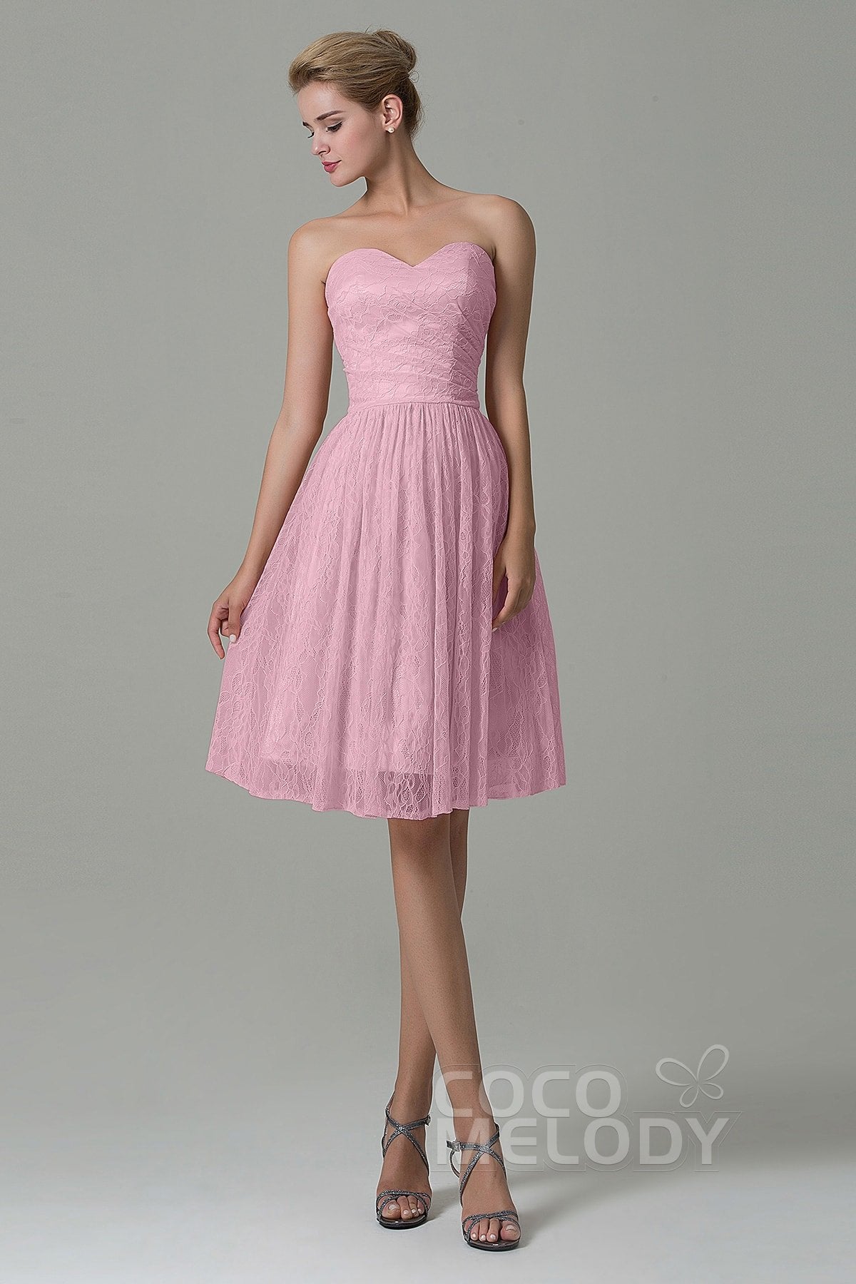 COCOMELODY A-Line Knee Length Lace Bridesmaid Dress COZK16008 