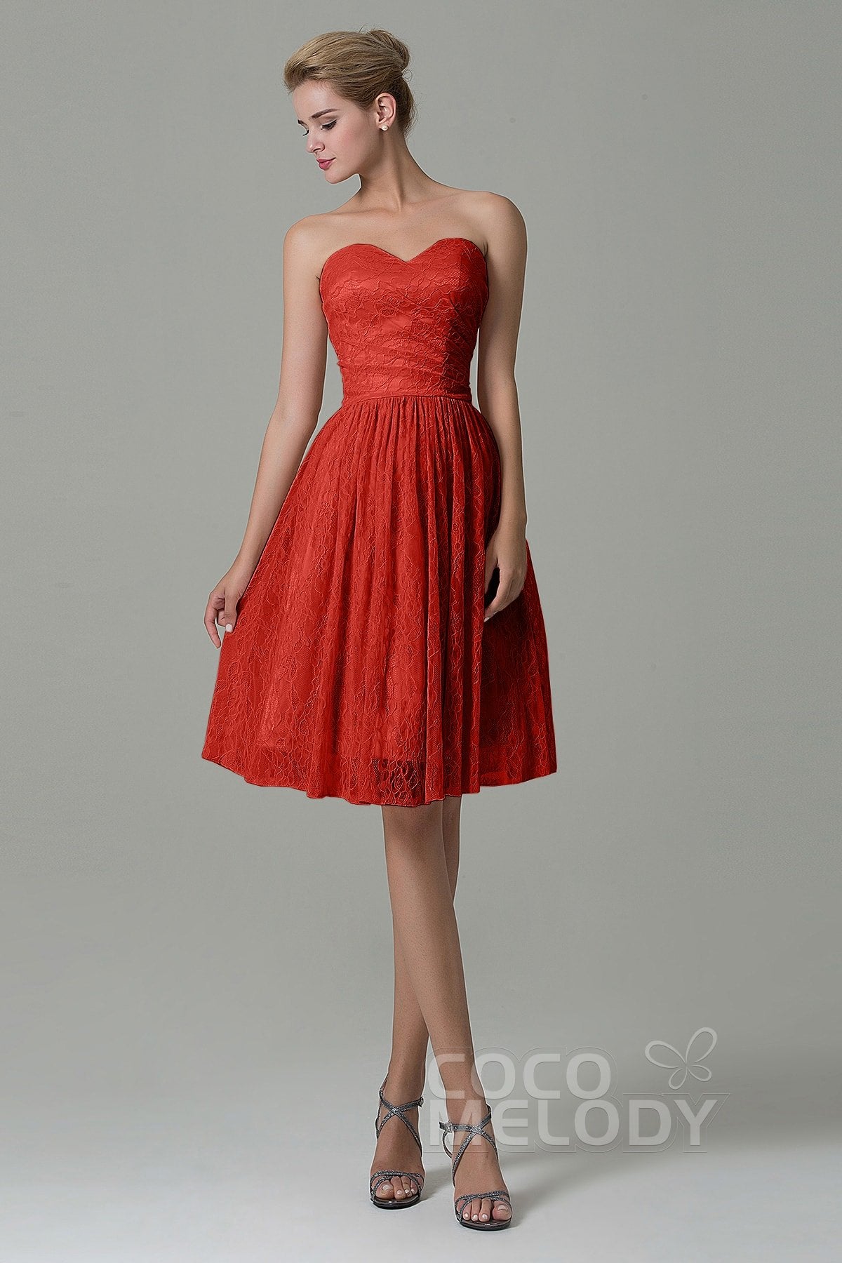 A Line Lace Sleeveless Bridesmaid Dress COZK16008 Vermilion