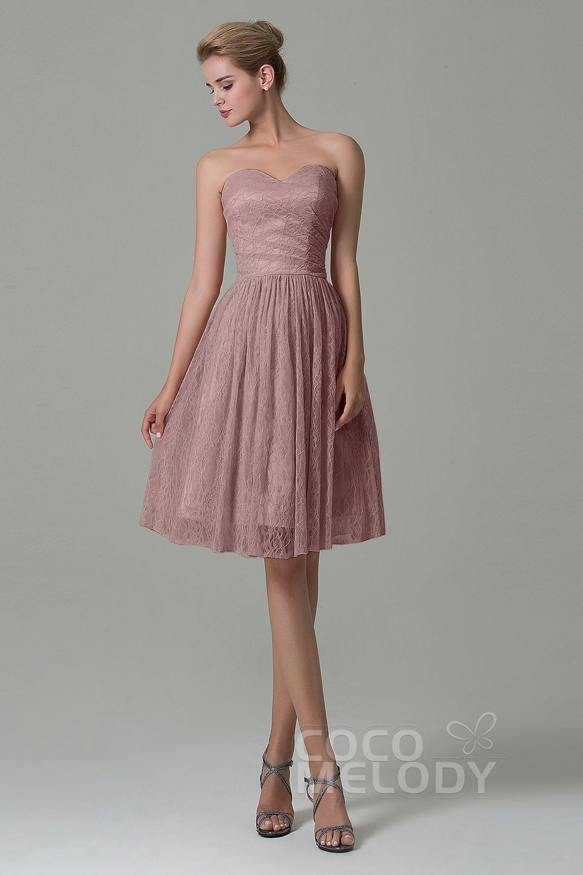 COCOMELODY A-Line Knee Length Lace Bridesmaid Dress COZK16008 