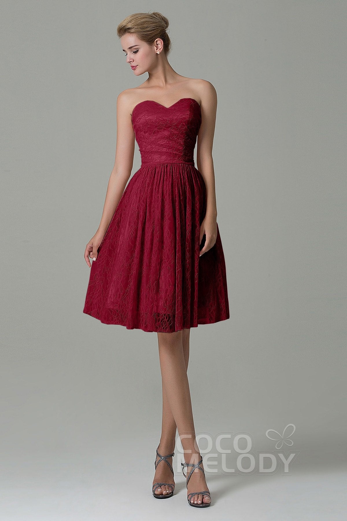 COCOMELODY A-Line Knee Length Lace Bridesmaid Dress COZK16008 