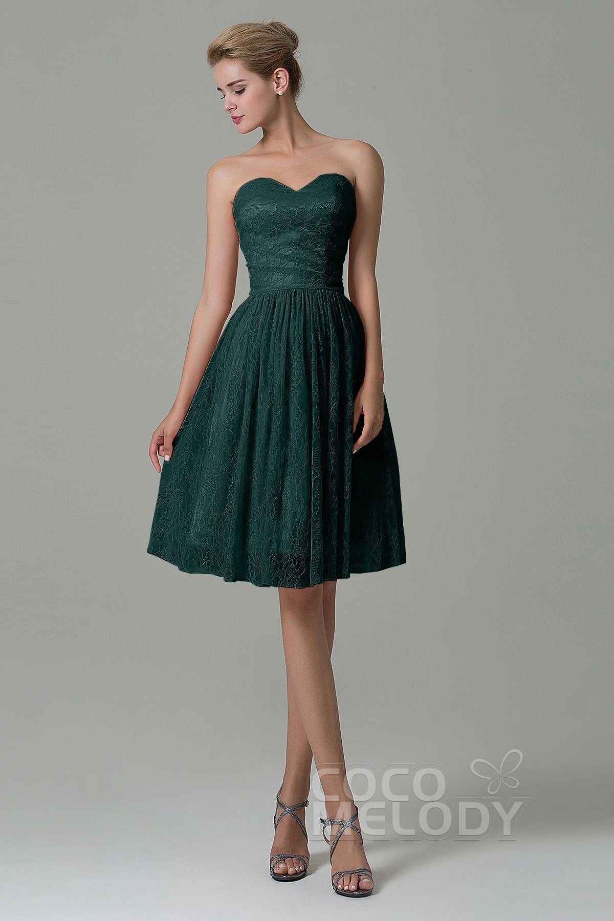 COCOMELODY A-Line Knee Length Lace Bridesmaid Dress COZK16008 