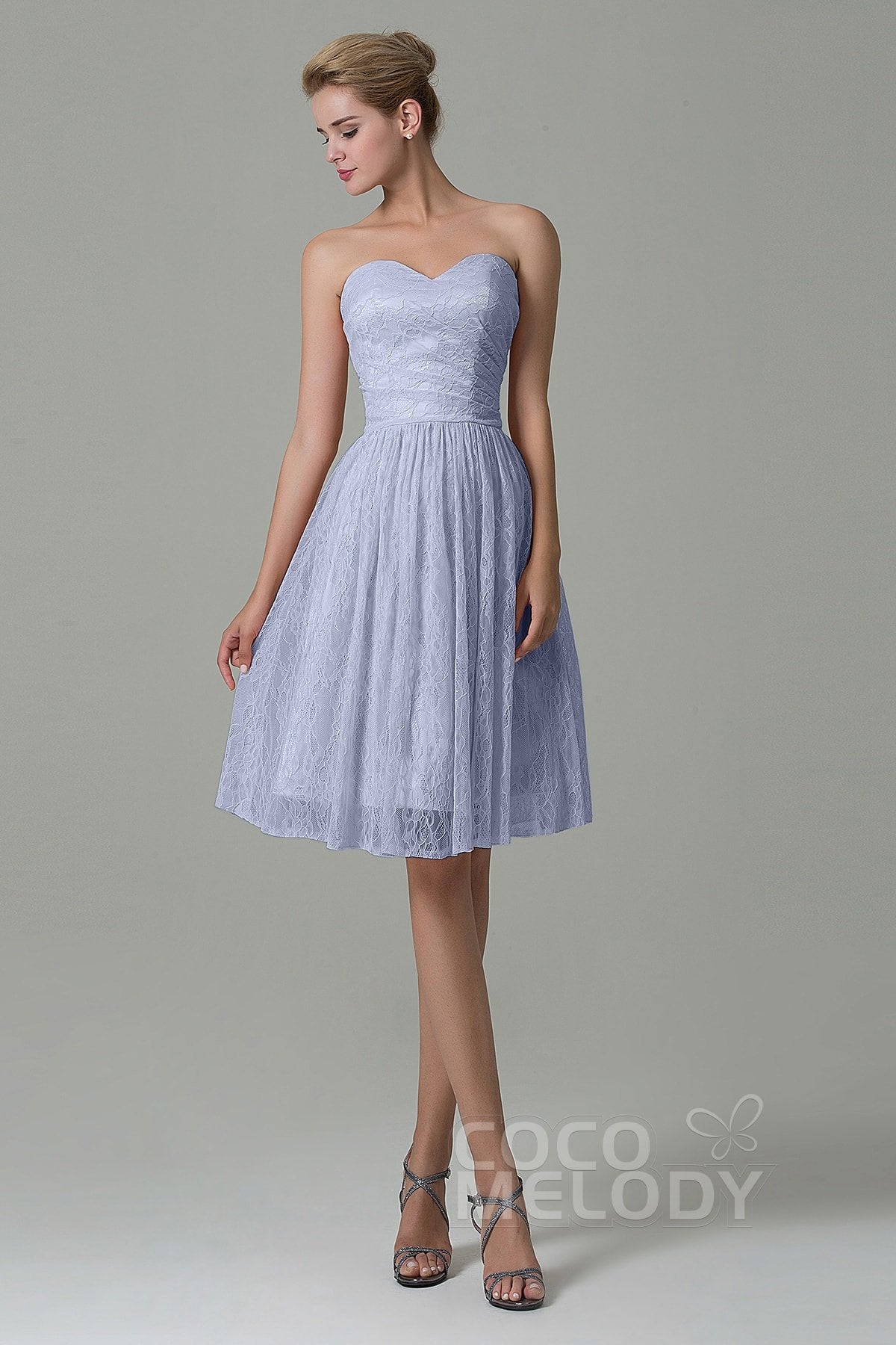 COCOMELODY A-Line Knee Length Lace Bridesmaid Dress COZK16008 