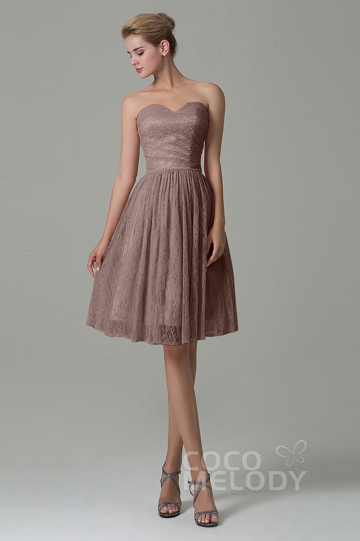 COCOMELODY A-Line Knee Length Lace Bridesmaid Dress COZK16008 