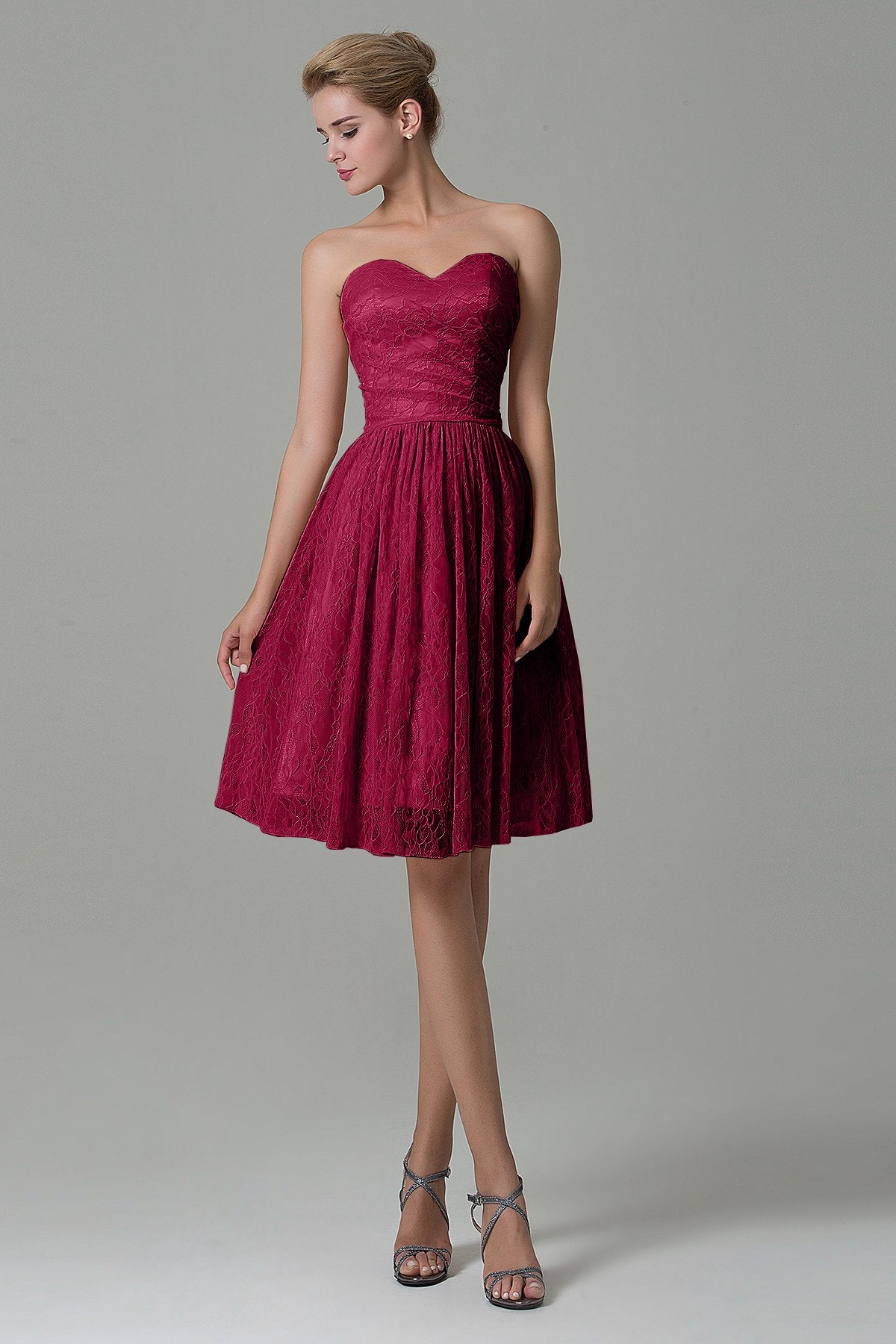 COCOMELODY A-Line Knee Length Lace Bridesmaid Dress COZK16008 