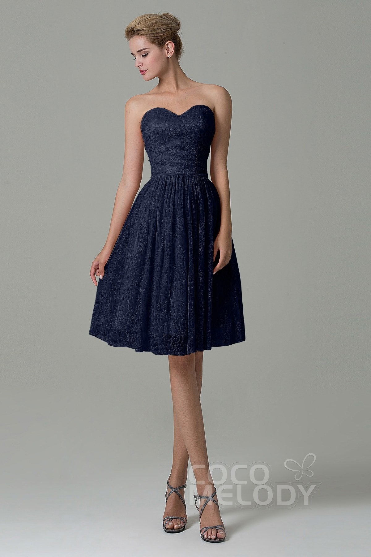 COCOMELODY A-Line Knee Length Lace Bridesmaid Dress COZK16008 