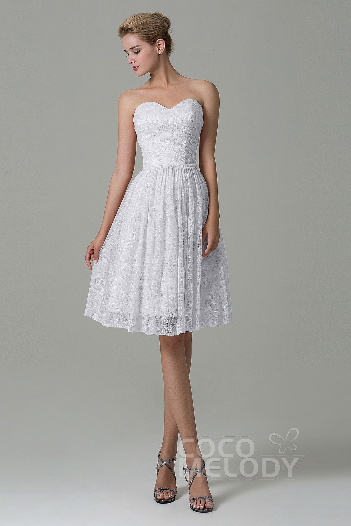 COCOMELODY A-Line Knee Length Lace Bridesmaid Dress COZK16008 