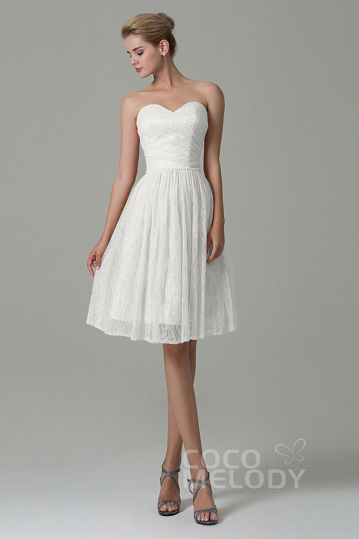 COCOMELODY A-Line Knee Length Lace Bridesmaid Dress COZK16008 