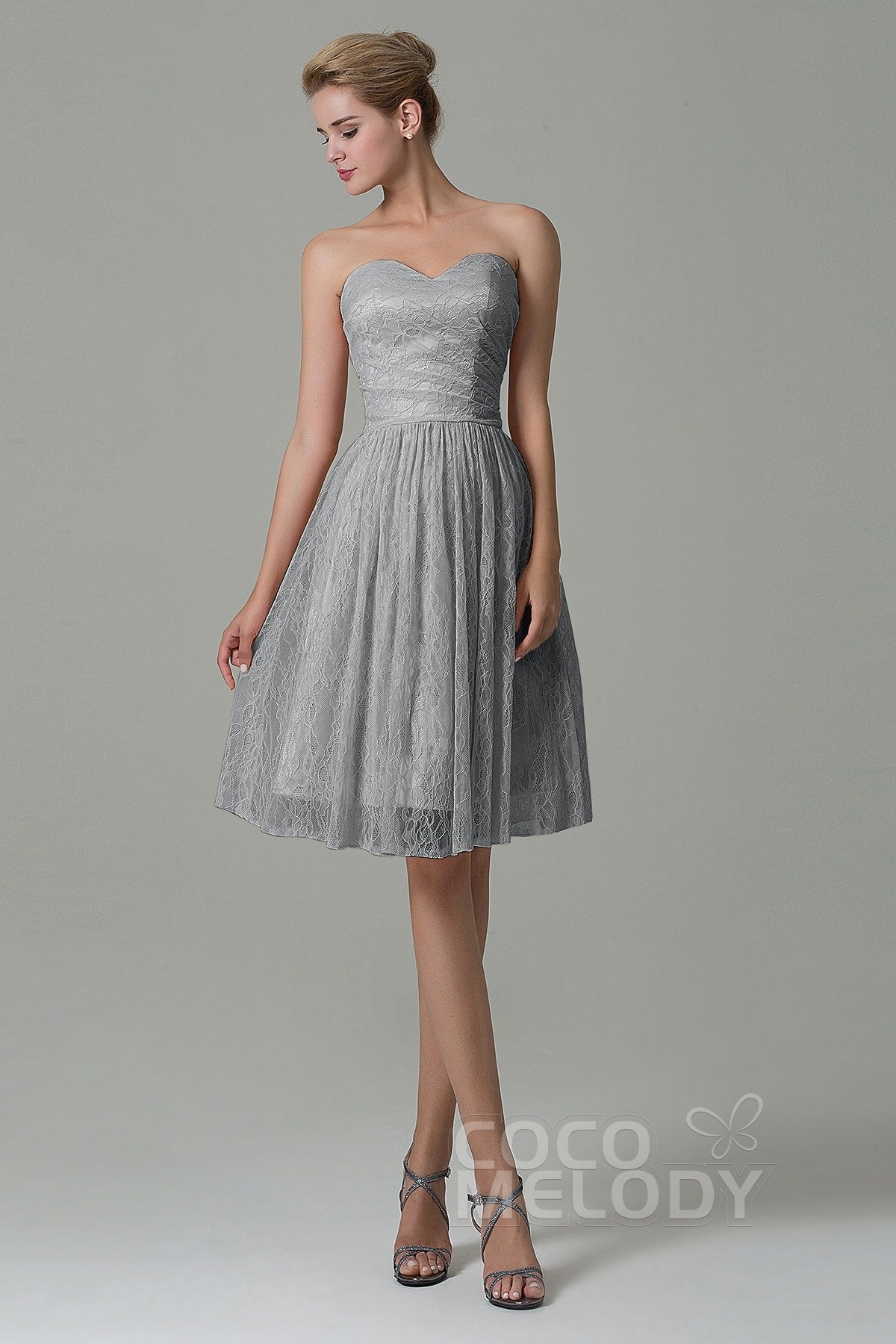 COCOMELODY A-Line Knee Length Lace Bridesmaid Dress COZK16008 