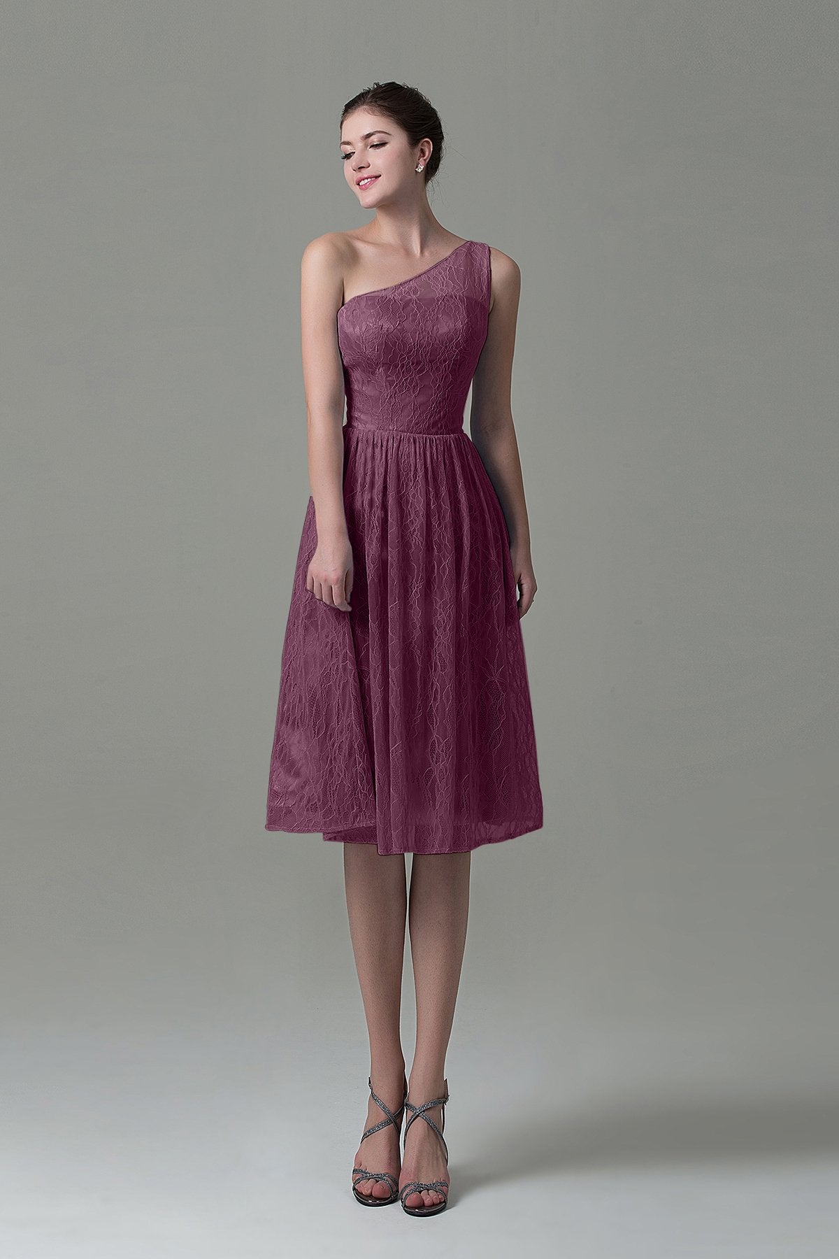 COCOMELODY A-Line Knee Length Lace Bridesmaid Dress COZK16009 