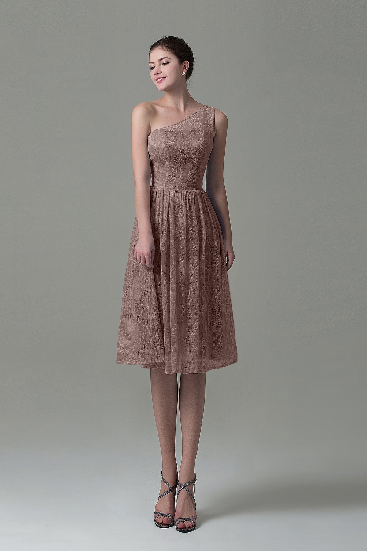 COCOMELODY A-Line Knee Length Lace Bridesmaid Dress COZK16009 