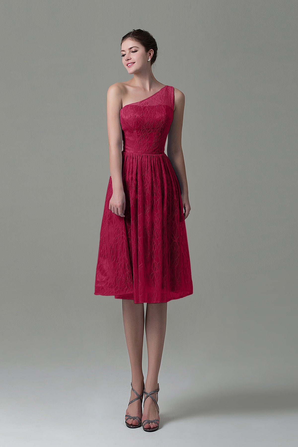 COCOMELODY A-Line Knee Length Lace Bridesmaid Dress COZK16009 