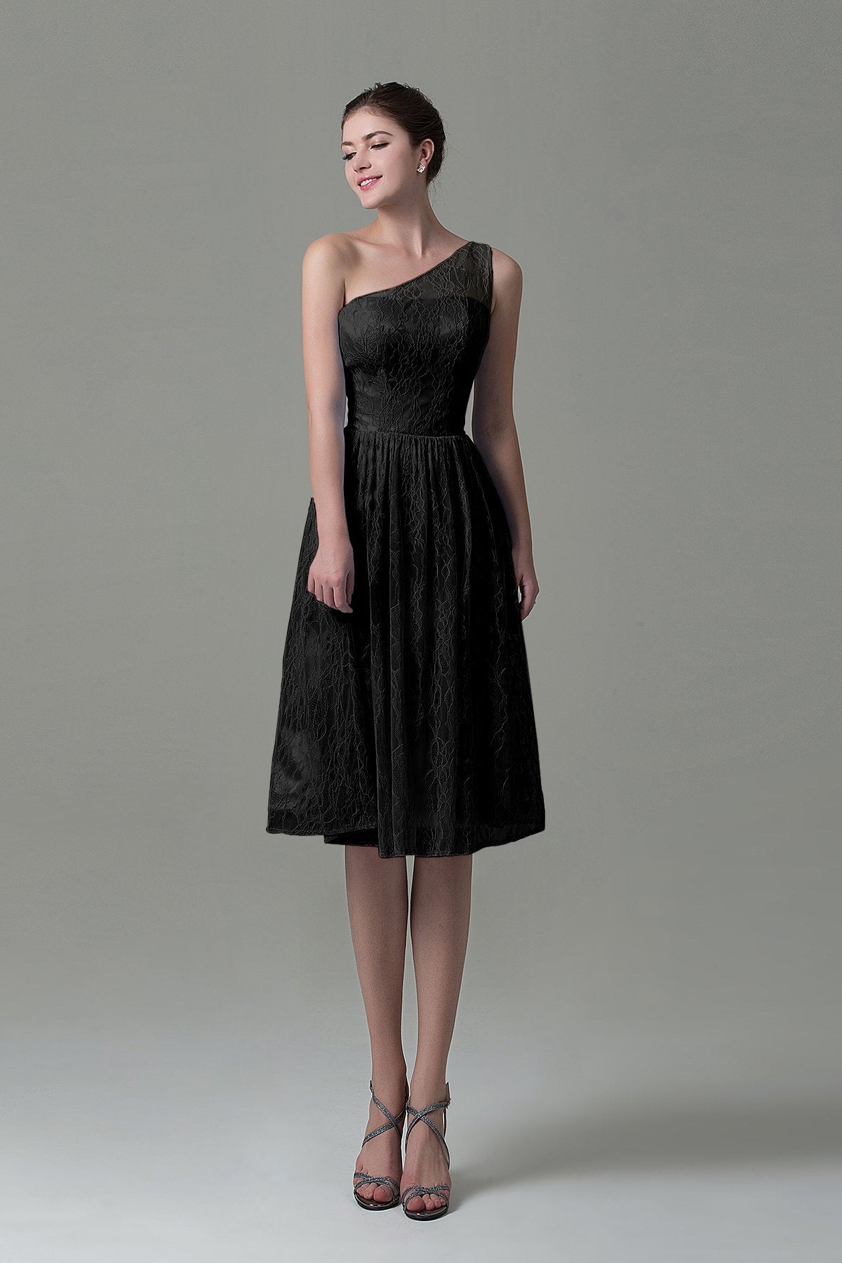 COCOMELODY A-Line Knee Length Lace Bridesmaid Dress COZK16009 