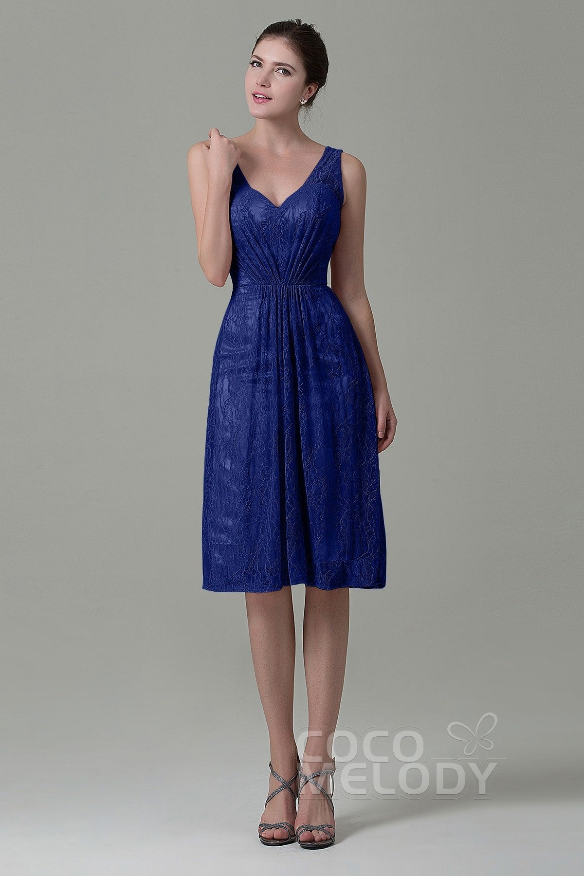 COCOMELODY Sheath-Column Knee Length Lace Bridesmaid Dress COZK16010 