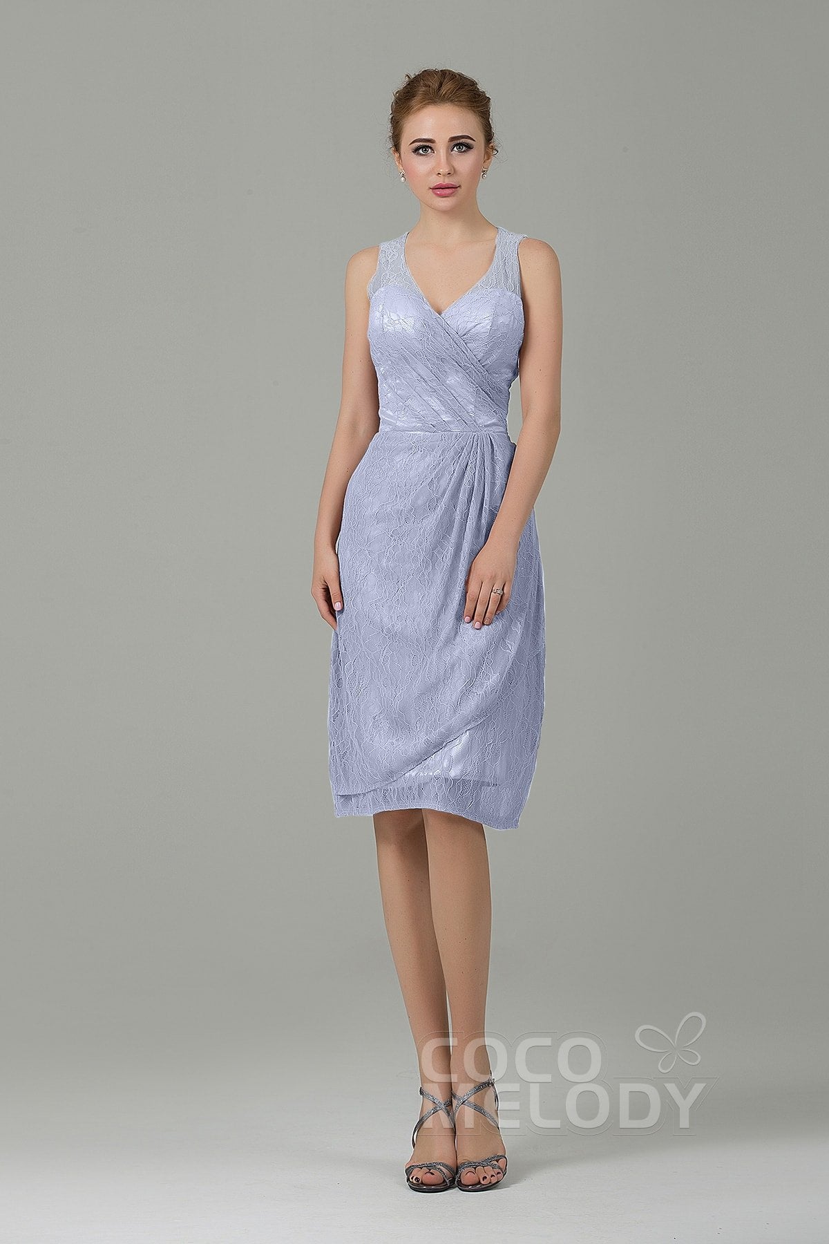 COCOMELODY Sheath-Column Knee Length Lace Bridesmaid Dress COZK16012 