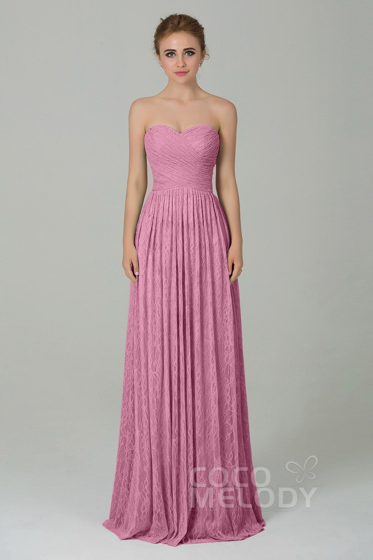 COCOMELODY Sheath-Column Floor Length Lace Bridesmaid Dress COZK16013 