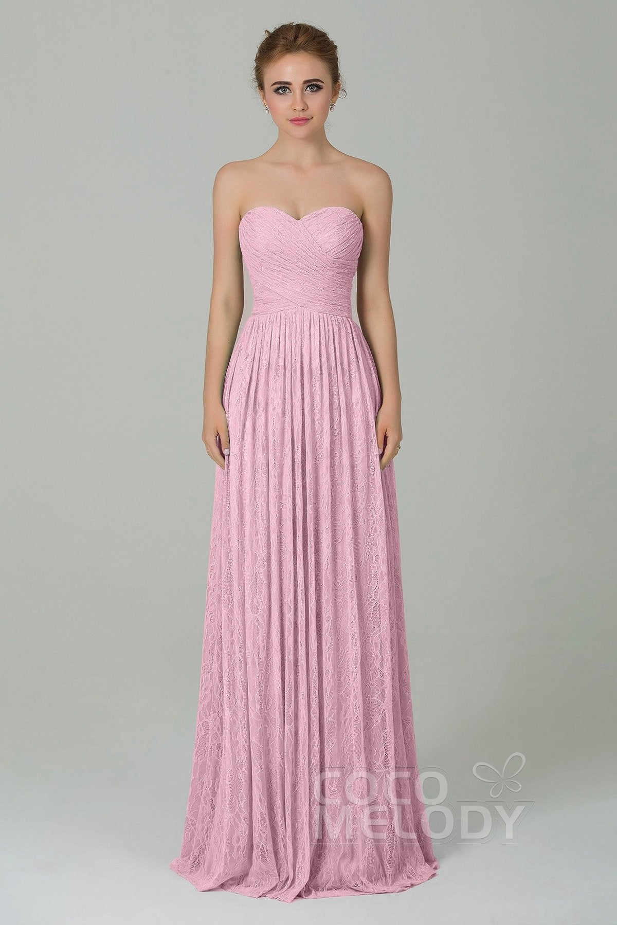 COCOMELODY Sheath-Column Floor Length Lace Bridesmaid Dress COZK16013 