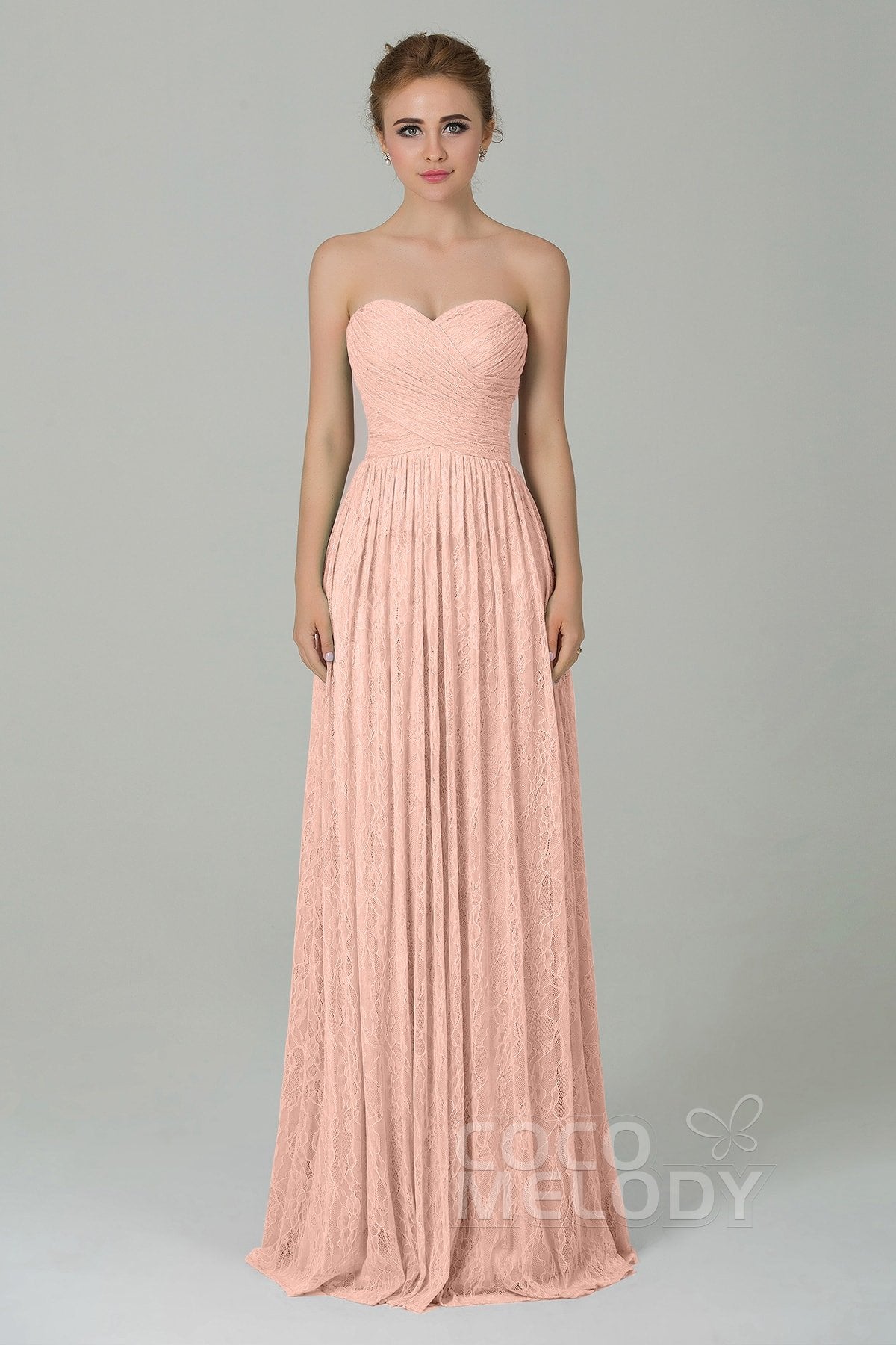 COCOMELODY Sheath-Column Floor Length Lace Bridesmaid Dress COZK16013 