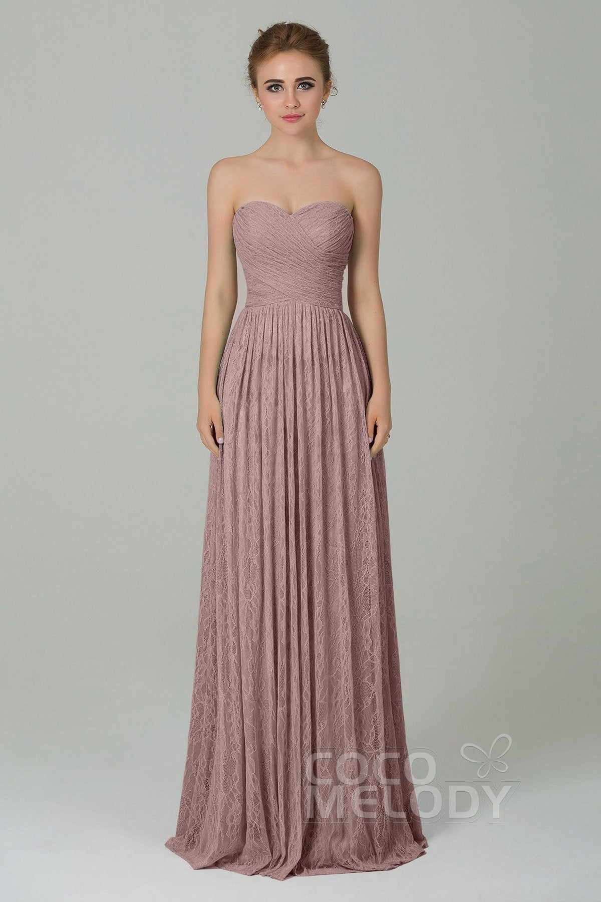 COCOMELODY Sheath-Column Floor Length Lace Bridesmaid Dress COZK16013 