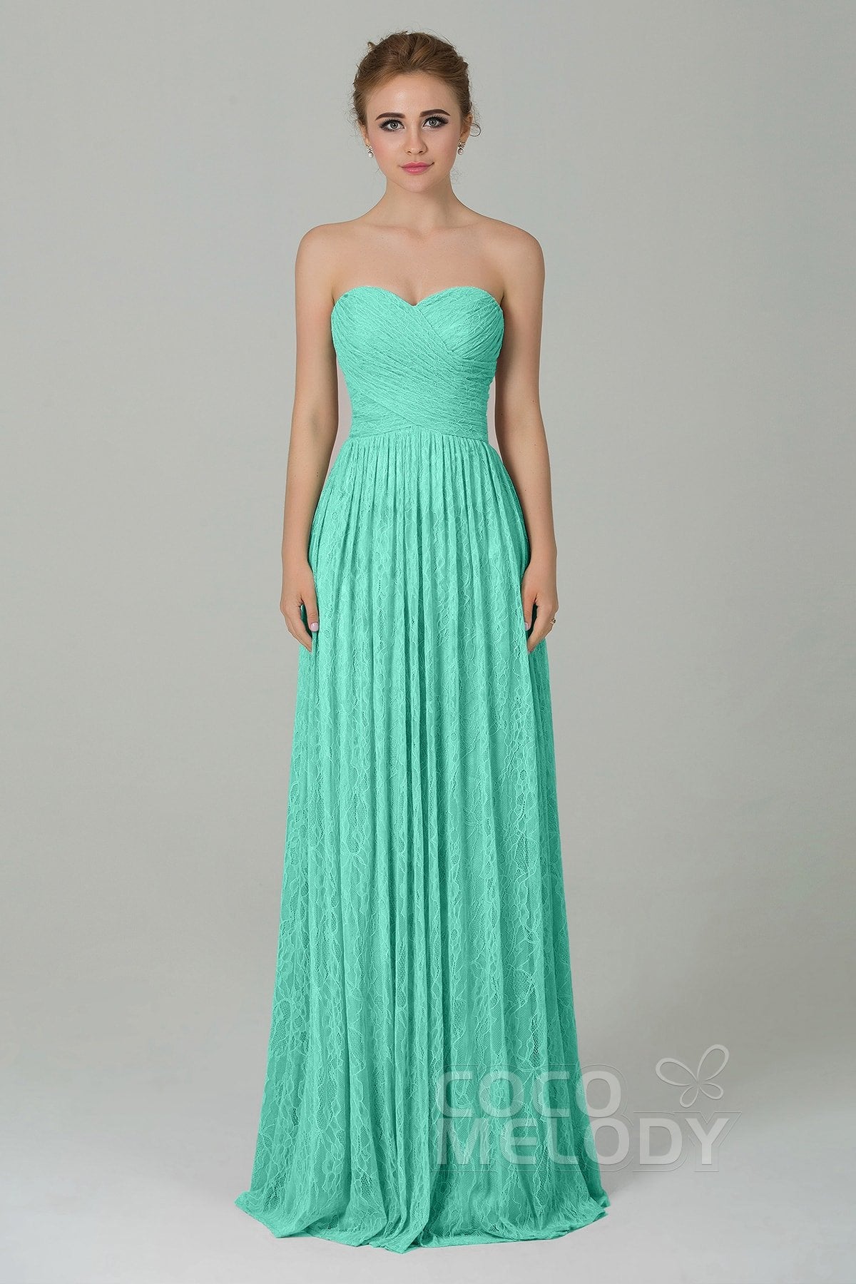 COCOMELODY Sheath-Column Floor Length Lace Bridesmaid Dress COZK16013 