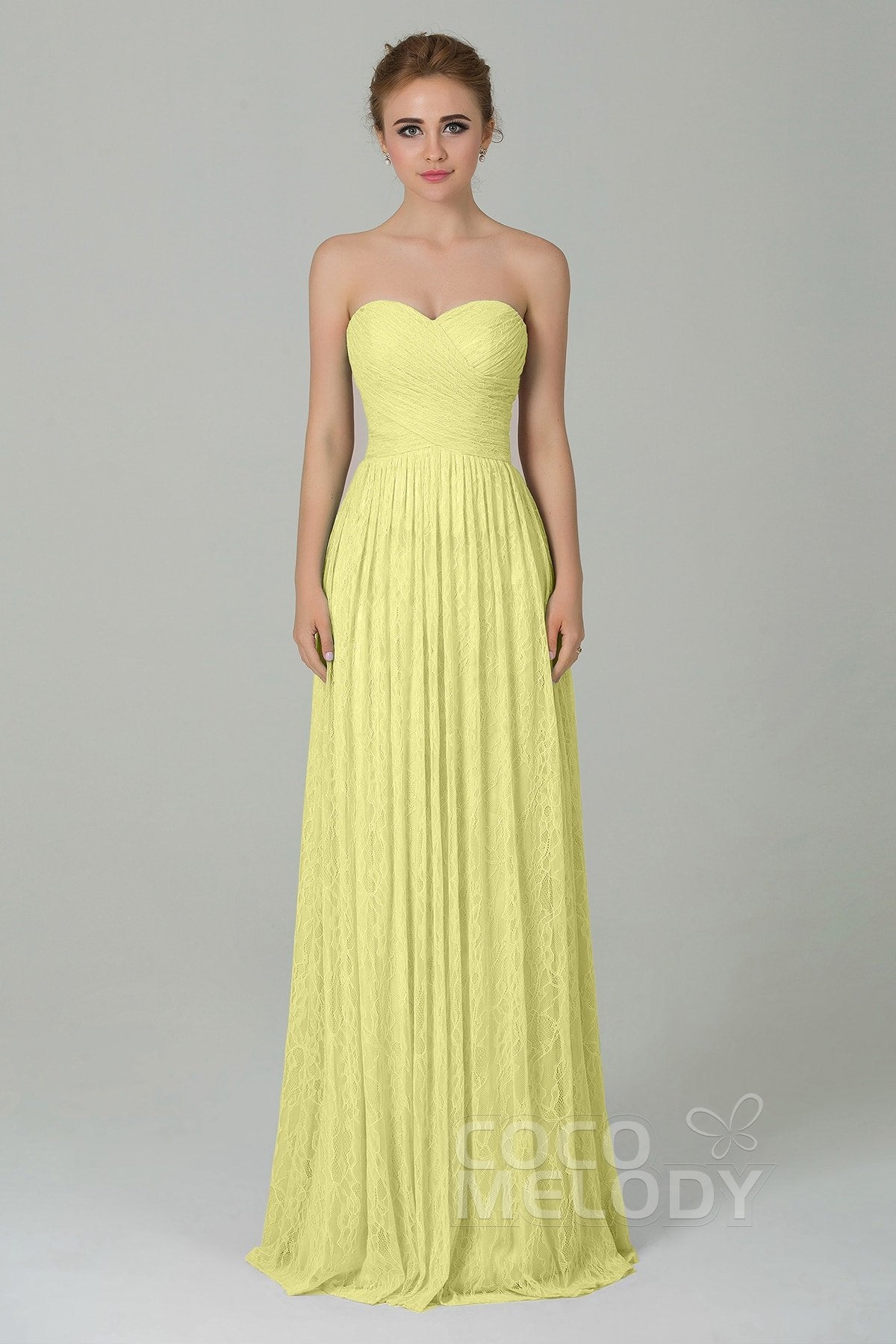 COCOMELODY Sheath-Column Floor Length Lace Bridesmaid Dress COZK16013 