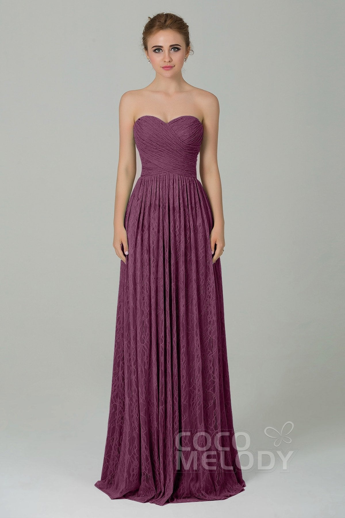 COCOMELODY Sheath-Column Floor Length Lace Bridesmaid Dress COZK16013 