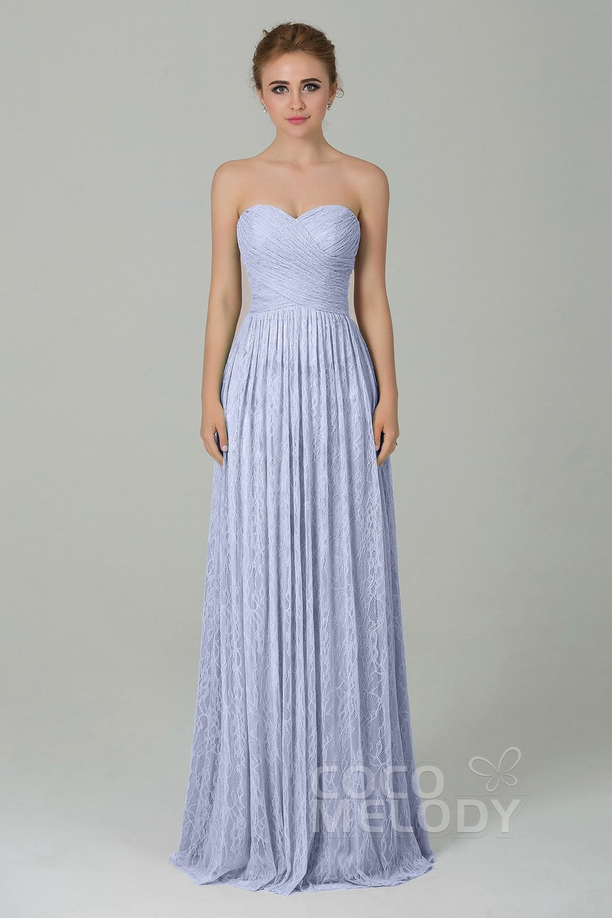 COCOMELODY Sheath-Column Floor Length Lace Bridesmaid Dress COZK16013 