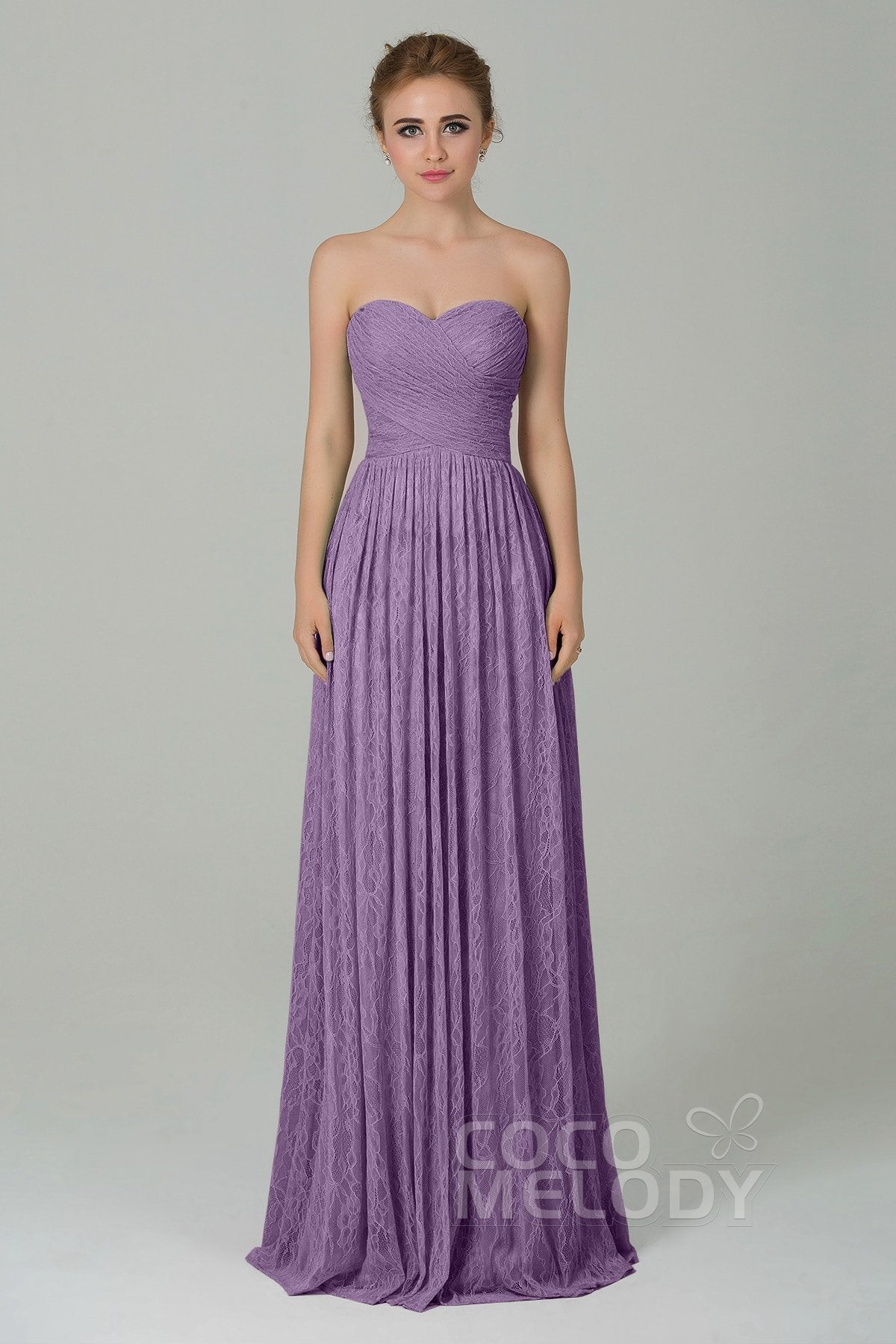 COCOMELODY Sheath-Column Floor Length Lace Bridesmaid Dress COZK16013 